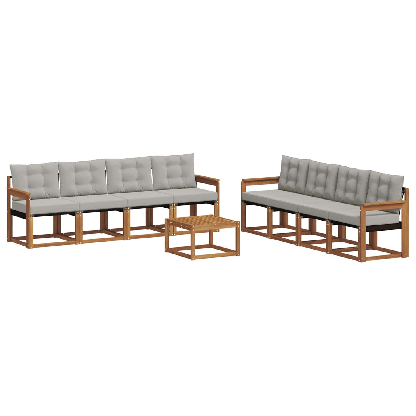 Buiten bankenset met kussen 9 pcs Natuurlijk en Lichtgrijs is nu te koop bij PeponiXL, paradijselijk wonen!