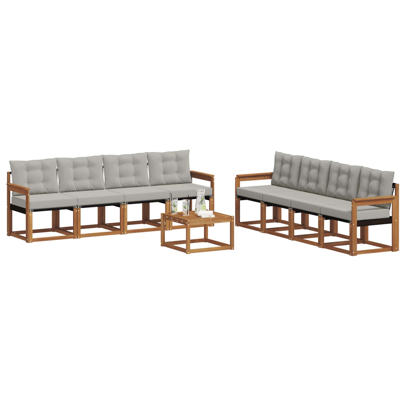 Buiten bankenset met kussen 9 pcs Natuurlijk en Lichtgrijs is nu te koop bij PeponiXL, paradijselijk wonen!