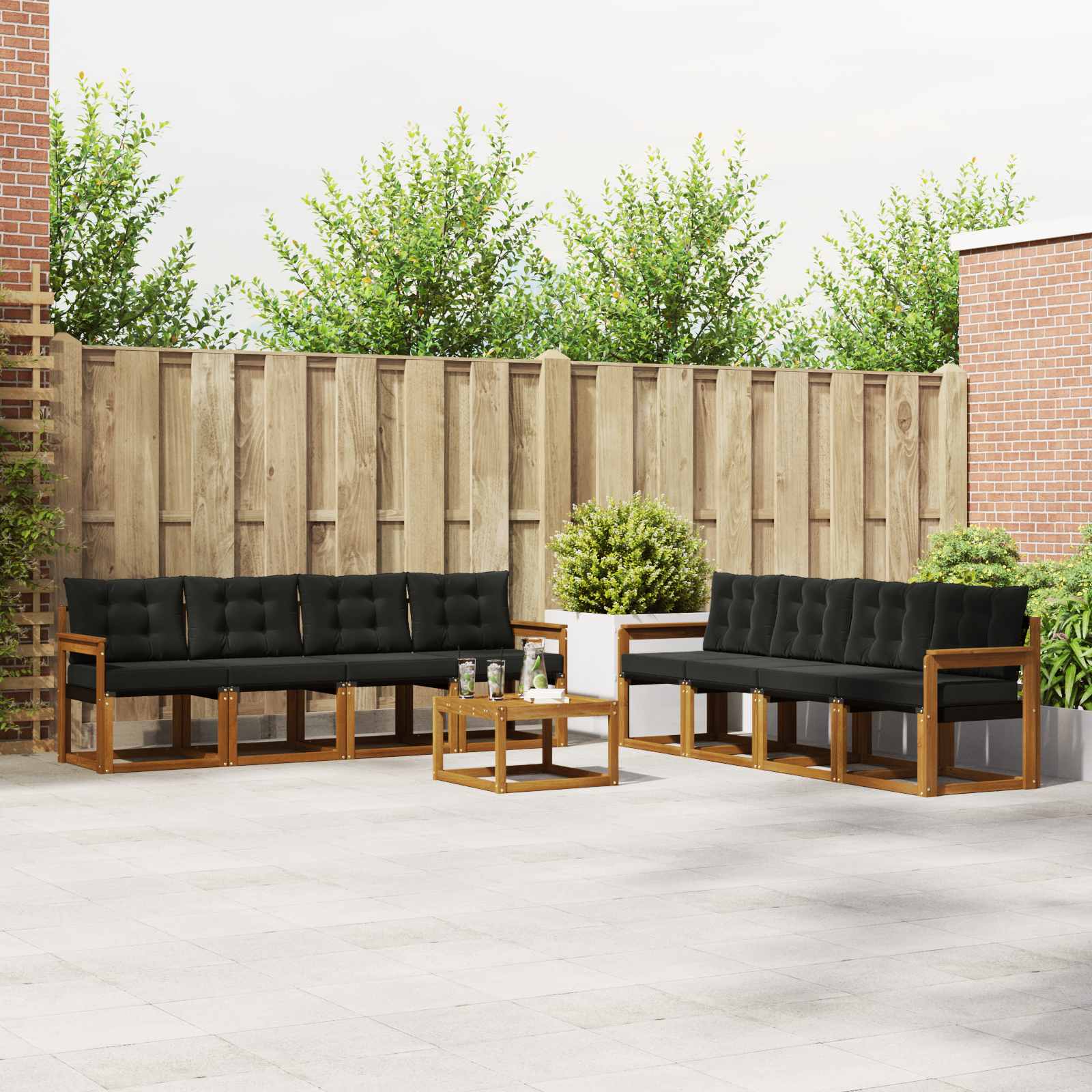 Buiten bankenset met kussen 9 pcs Natuurlijk en Zwart is nu te koop bij PeponiXL, paradijselijk wonen!
