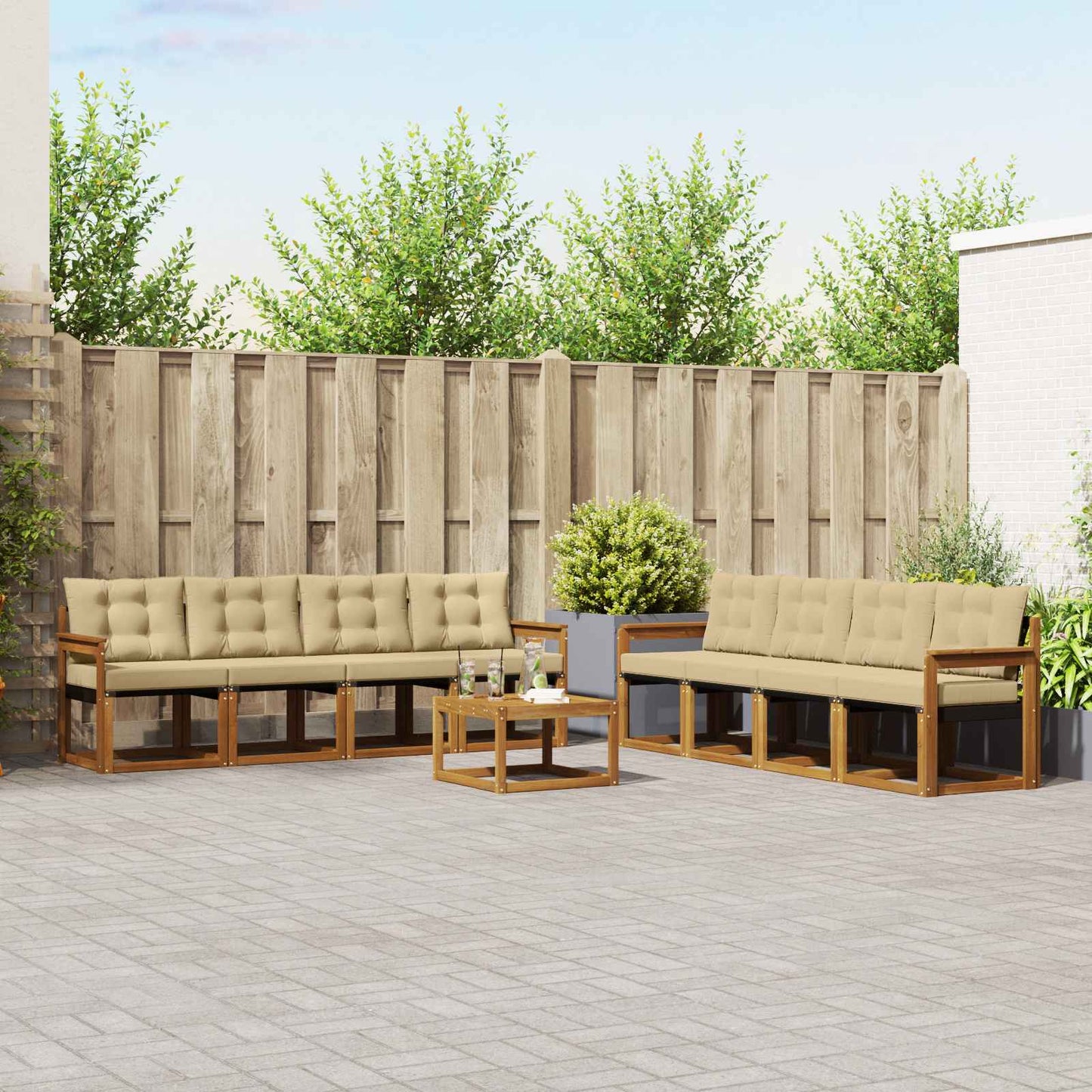 Buiten bankenset met kussen 9 pcs Natuurlijk en Beige is nu te koop bij PeponiXL, paradijselijk wonen!