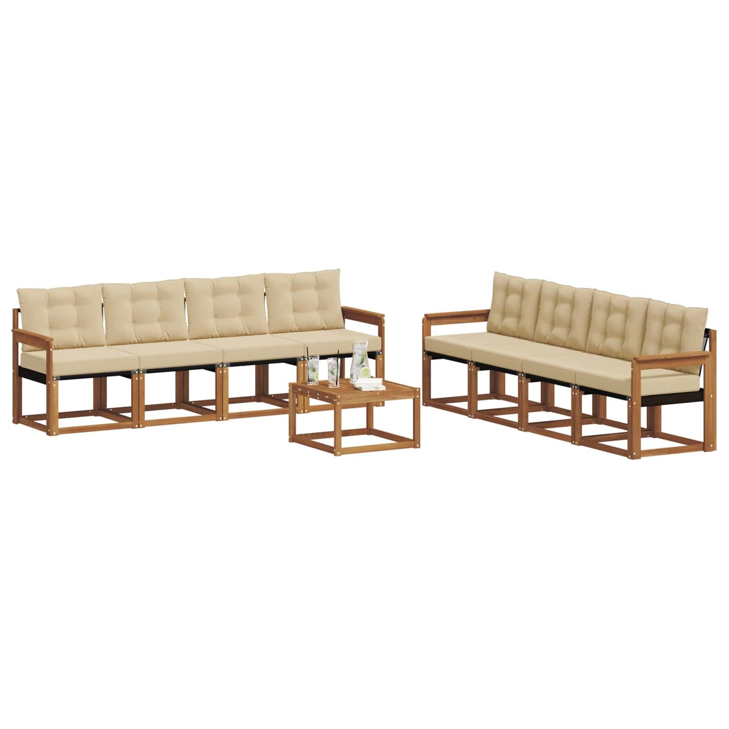 Buiten bankenset met kussen 9 pcs Natuurlijk en Beige is nu te koop bij PeponiXL, paradijselijk wonen!