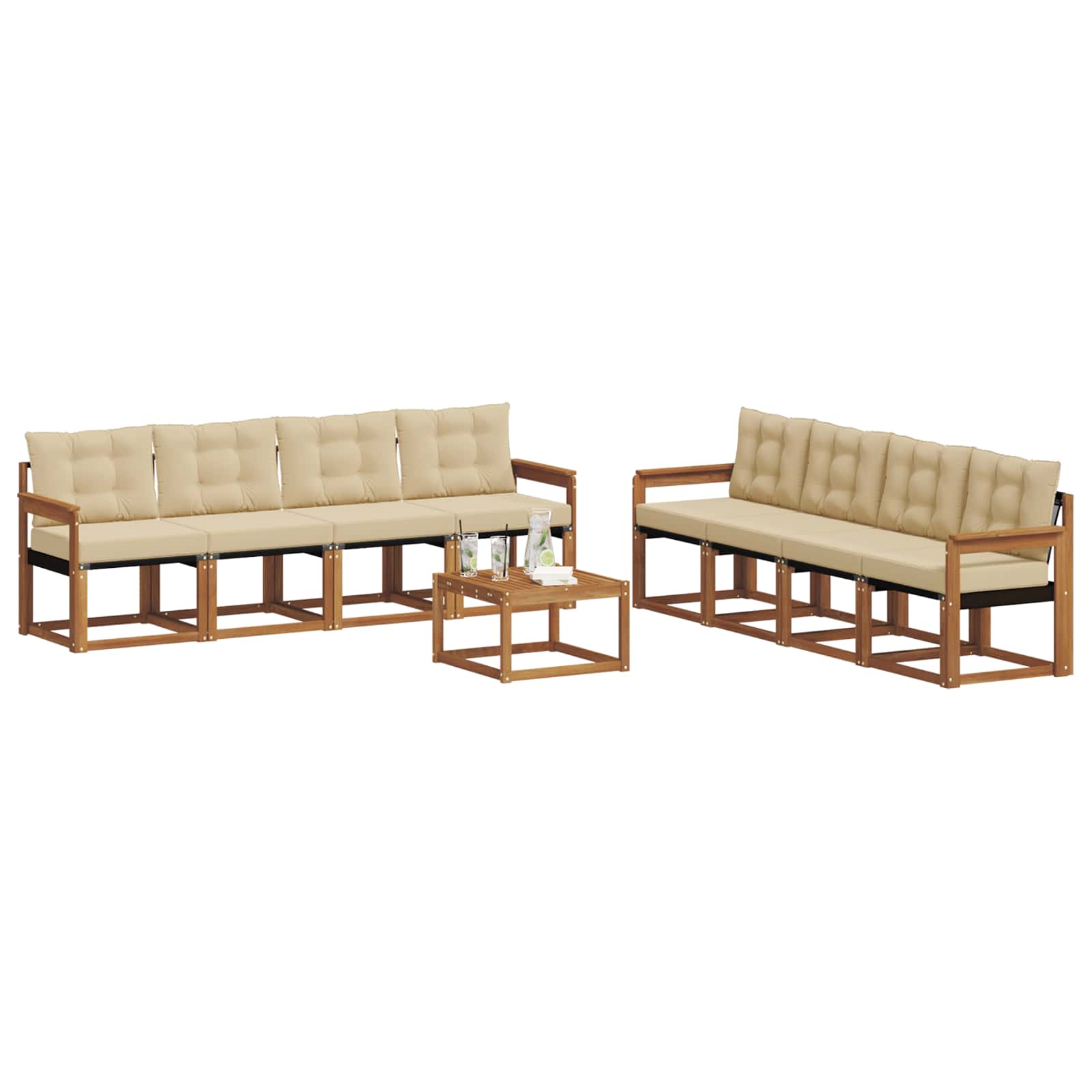 Buiten bankenset met kussen 9 pcs Natuurlijk en Beige is nu te koop bij PeponiXL, paradijselijk wonen!