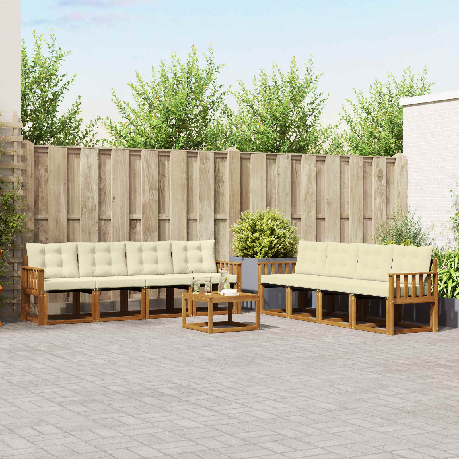 Buiten bankenset met kussen 9 pcs Natuurlijk en Crème is nu te koop bij PeponiXL, paradijselijk wonen!