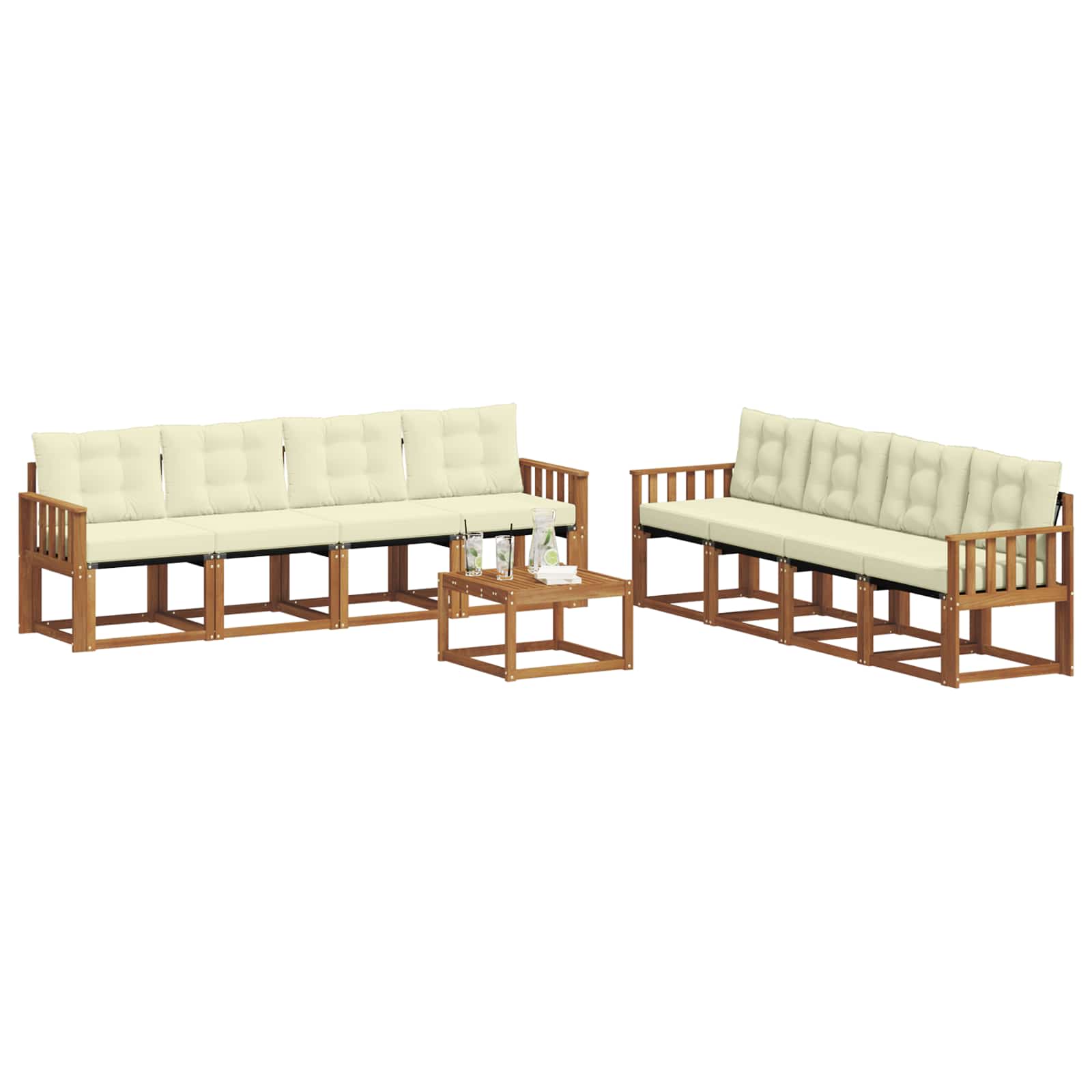 Buiten bankenset met kussen 9 pcs Natuurlijk en Crème is nu te koop bij PeponiXL, paradijselijk wonen!