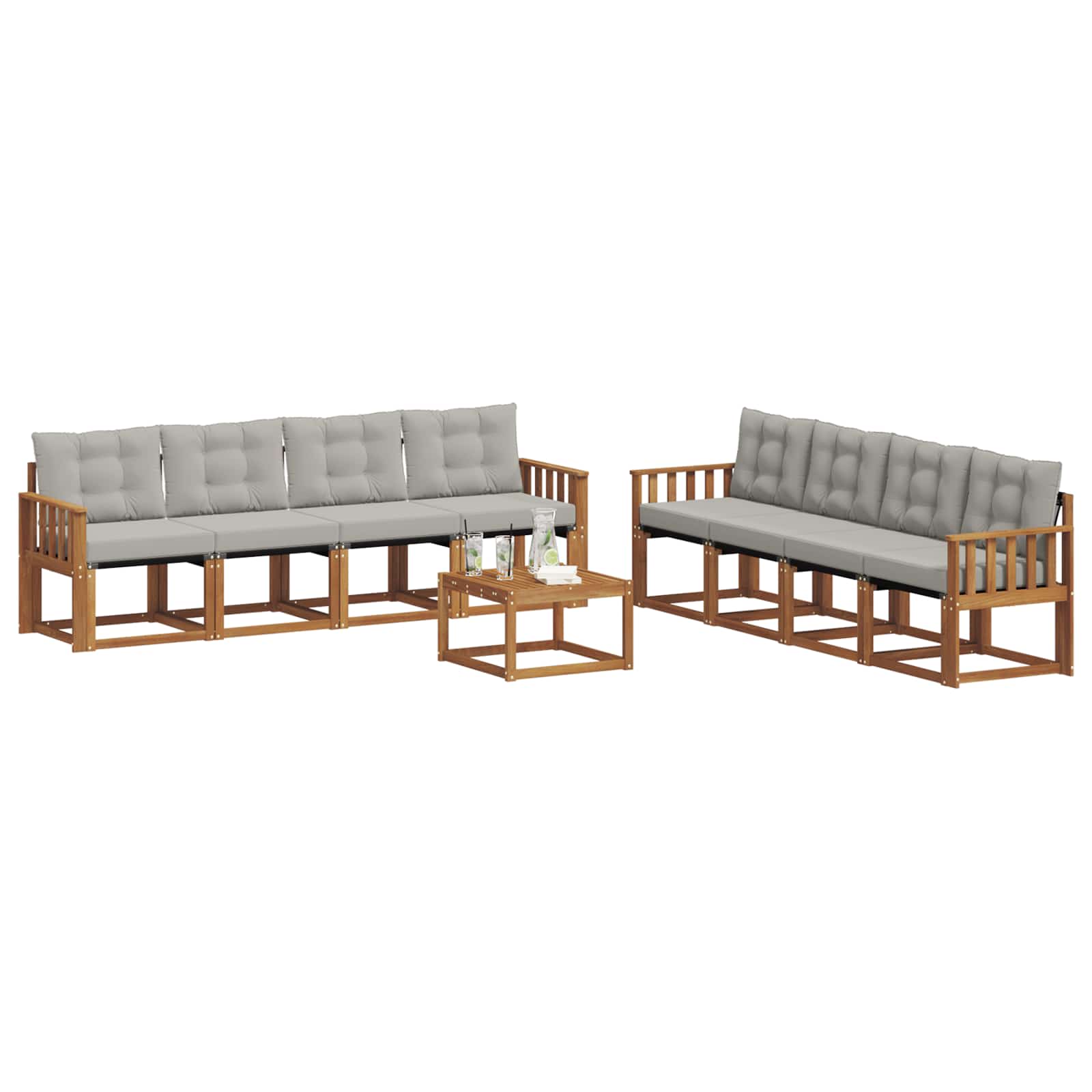 Buiten bankenset met kussen 9 pcs Natuurlijk en Lichtgrijs is nu te koop bij PeponiXL, paradijselijk wonen!