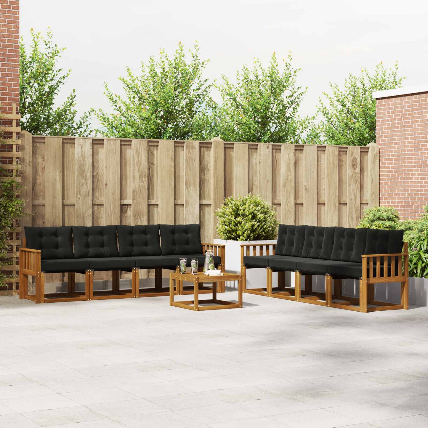 Buiten bankenset met kussen 9 pcs Natuurlijk en Zwart is nu te koop bij PeponiXL, paradijselijk wonen!