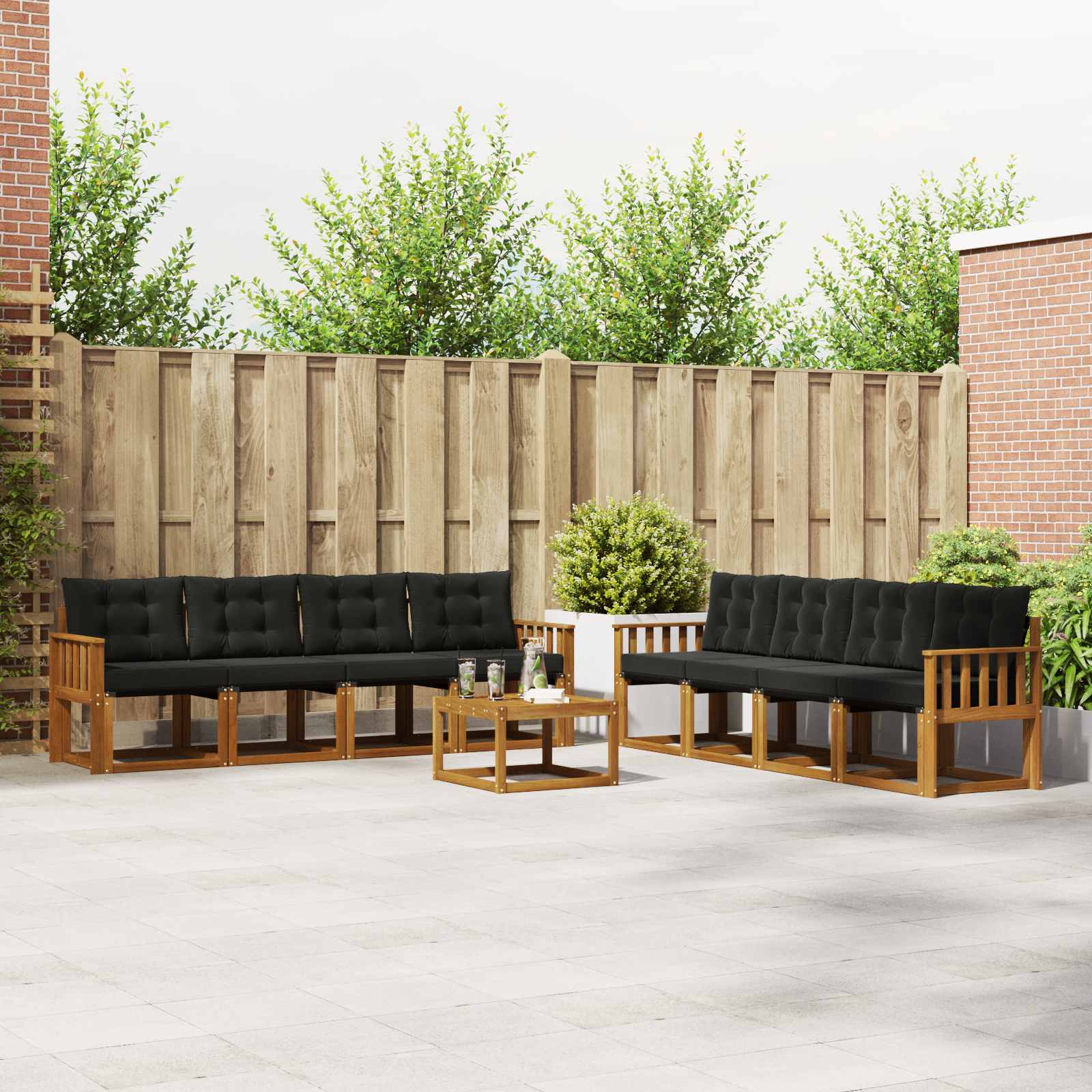 Buiten bankenset met kussen 9 pcs Natuurlijk en Zwart is nu te koop bij PeponiXL, paradijselijk wonen!