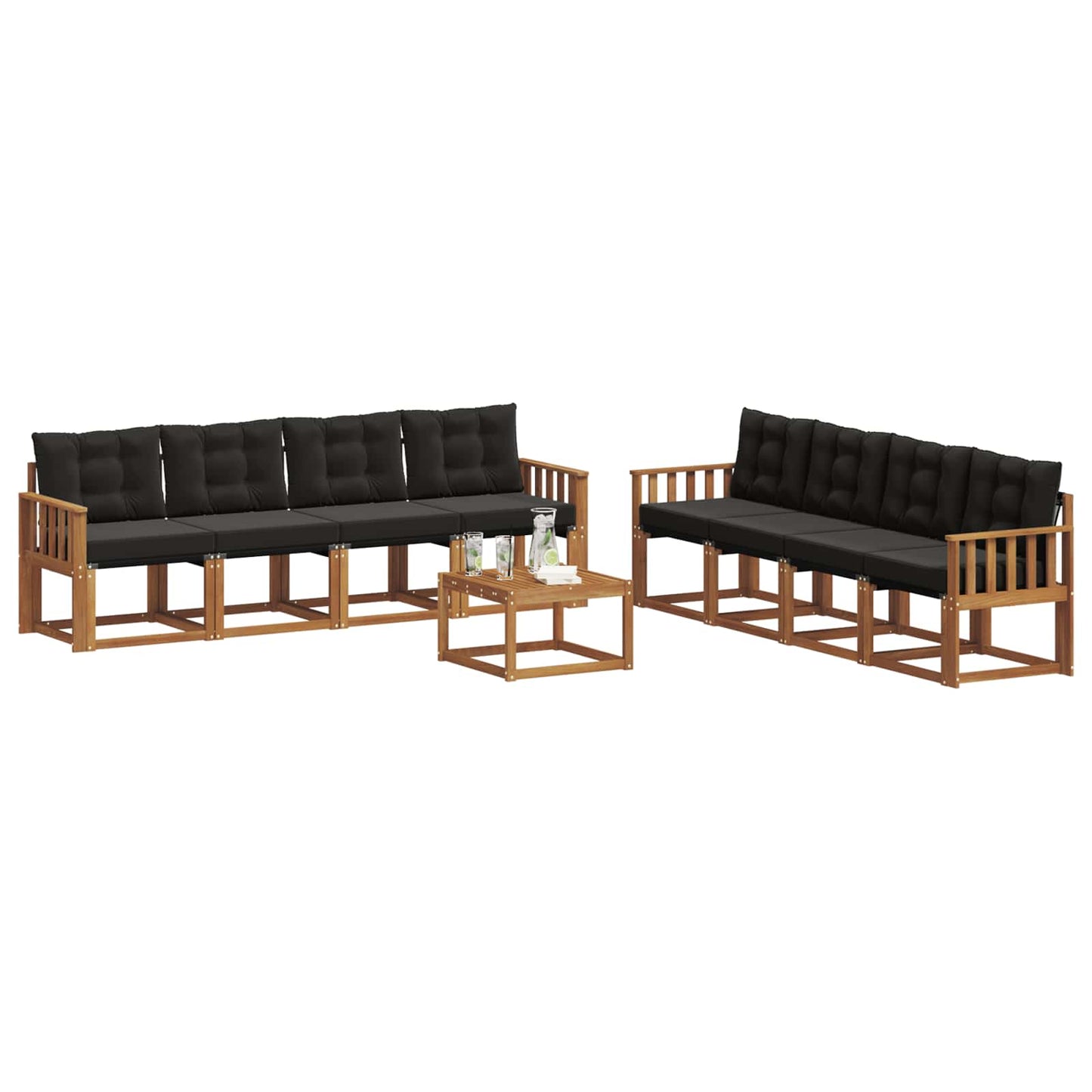 Buiten bankenset met kussen 9 pcs Natuurlijk en Zwart is nu te koop bij PeponiXL, paradijselijk wonen!
