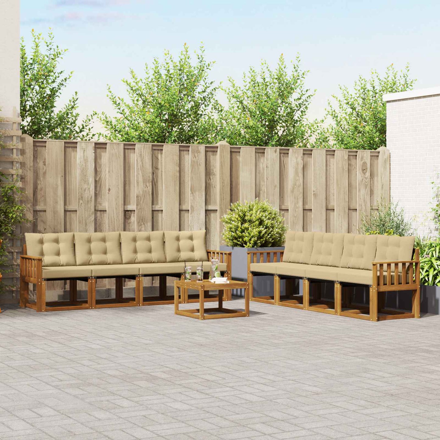 Buiten bankenset met kussen 9 pcs Natuurlijk en Beige is nu te koop bij PeponiXL, paradijselijk wonen!