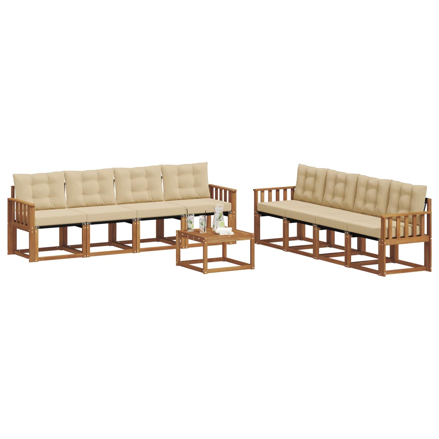 Buiten bankenset met kussen 9 pcs Natuurlijk en Beige is nu te koop bij PeponiXL, paradijselijk wonen!