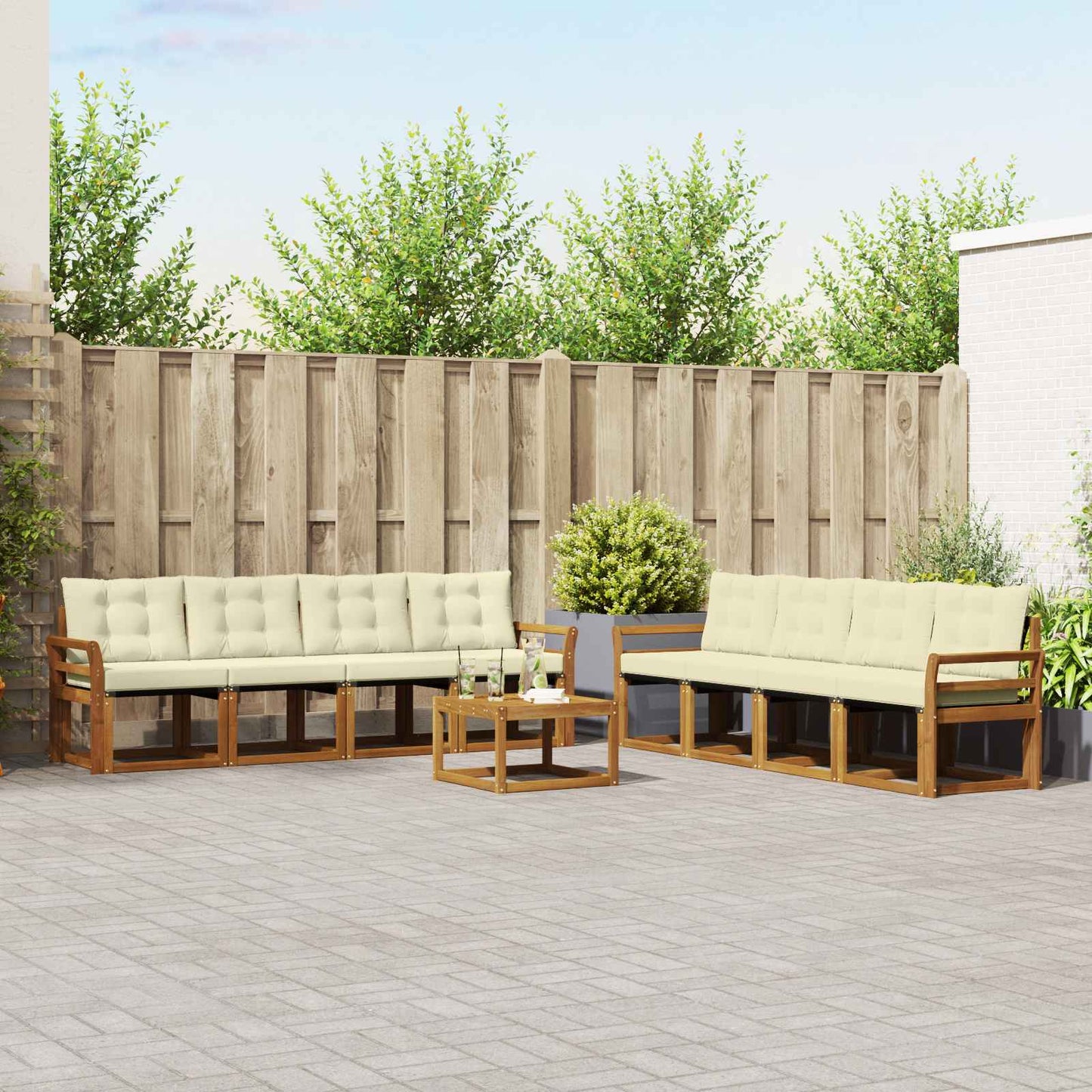 Buiten bankenset met kussen 9 pcs Natuurlijk en Crème is nu te koop bij PeponiXL, paradijselijk wonen!