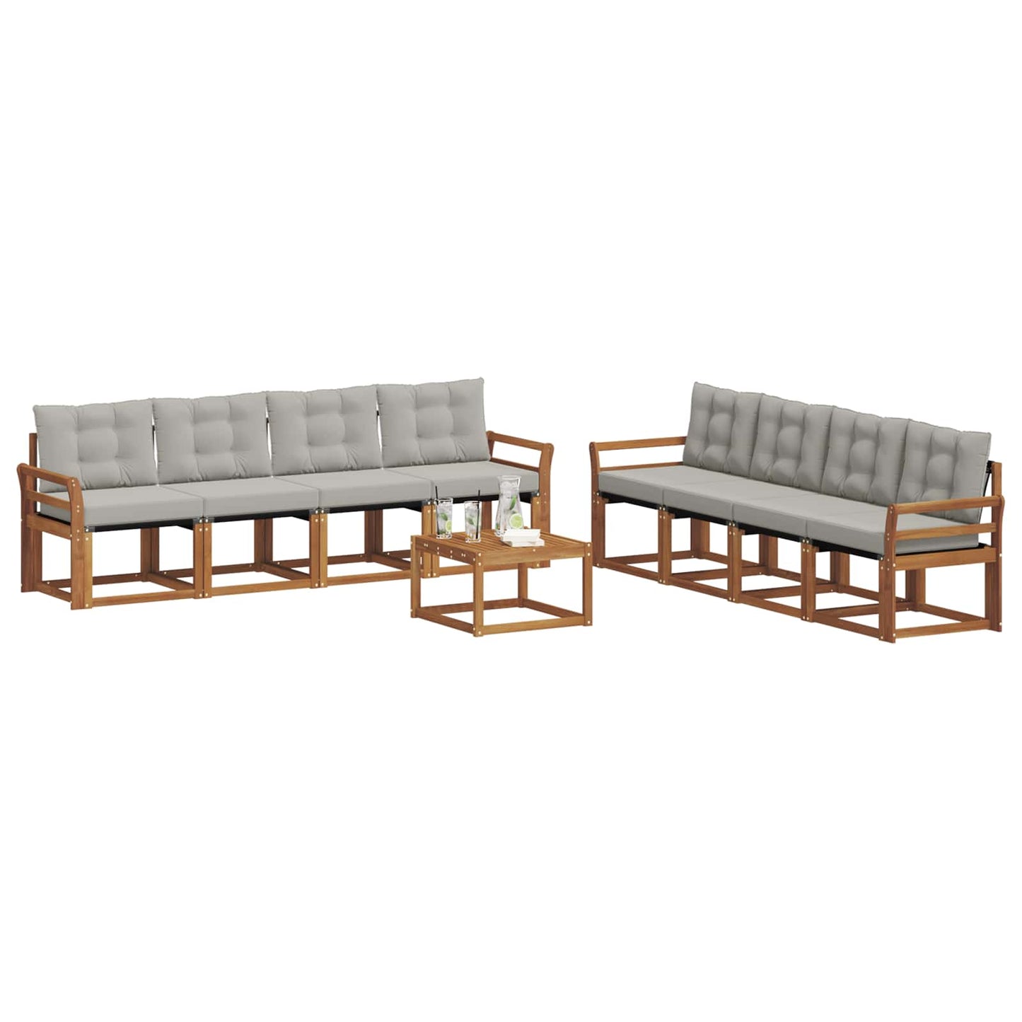 Buiten bankenset met kussen 9 pcs Natuurlijk en Lichtgrijs is nu te koop bij PeponiXL, paradijselijk wonen!