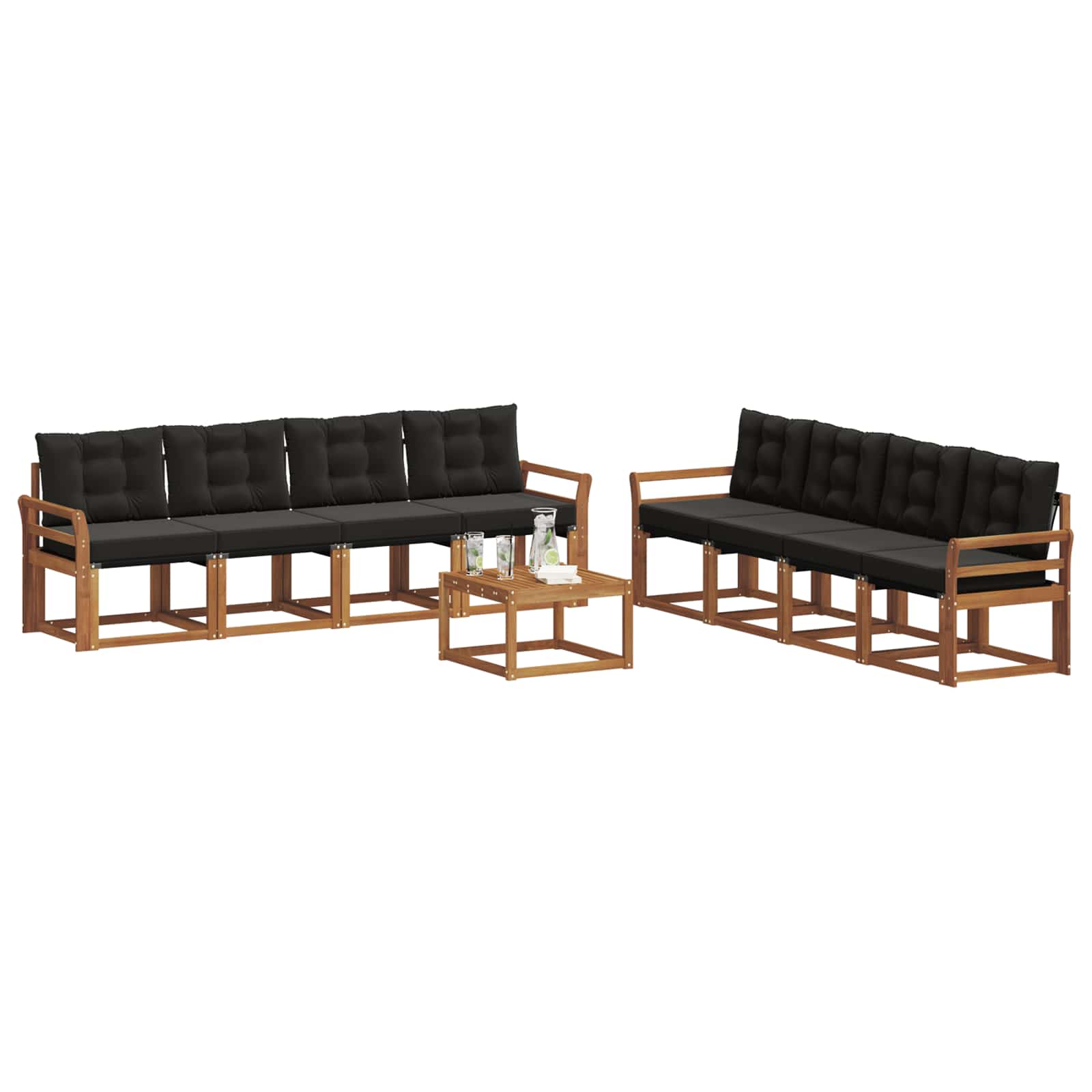 Buiten bankenset met kussen 9 pcs Natuurlijk en Zwart is nu te koop bij PeponiXL, paradijselijk wonen!