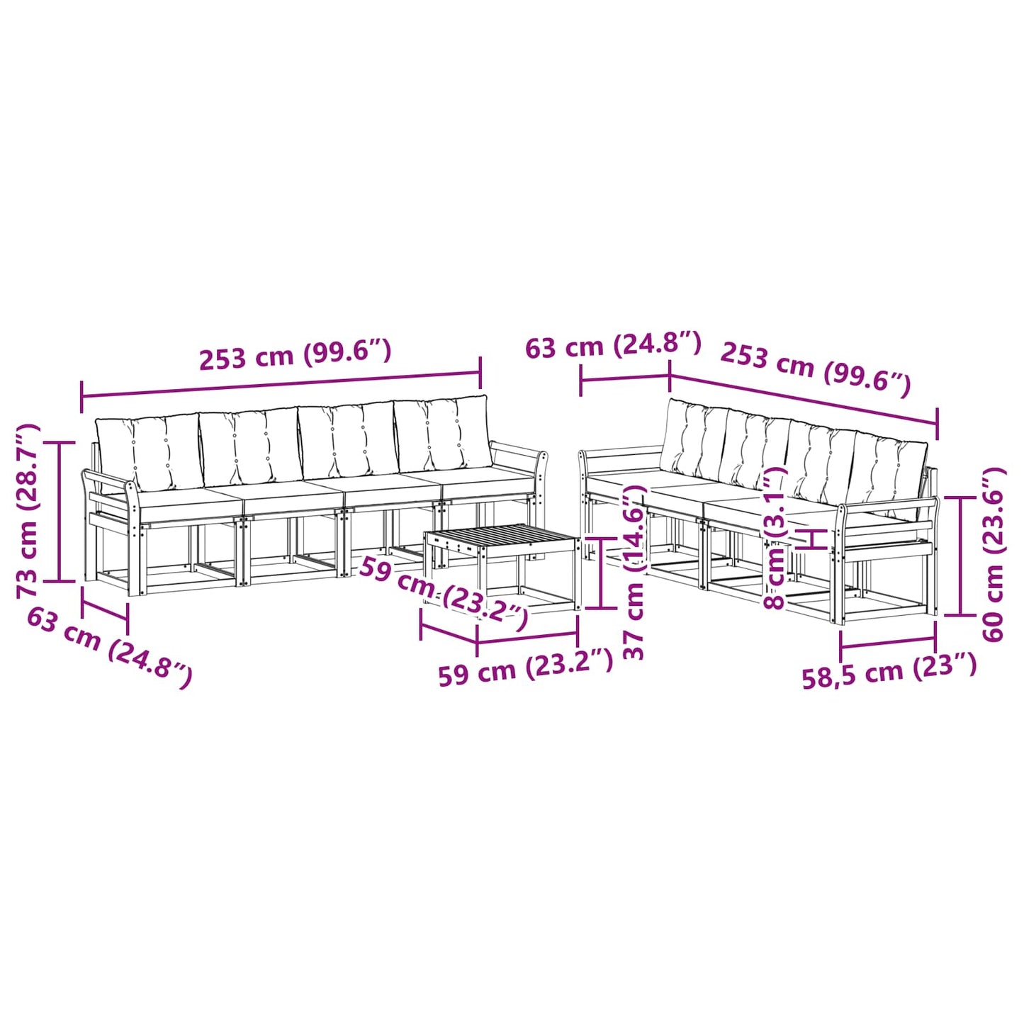 Buiten bankenset met kussen 9 pcs Natuurlijk en Zwart is nu te koop bij PeponiXL, paradijselijk wonen!