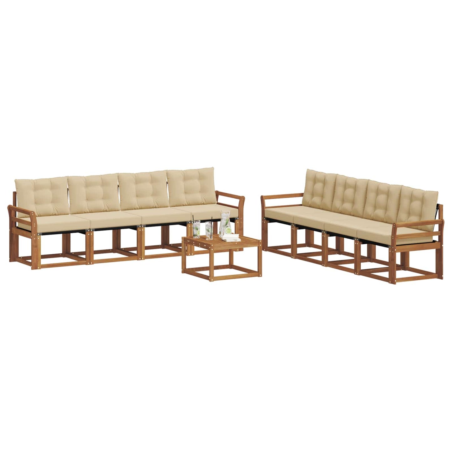 Buiten bankenset met kussen 9 pcs Natuurlijk en Beige is nu te koop bij PeponiXL, paradijselijk wonen!