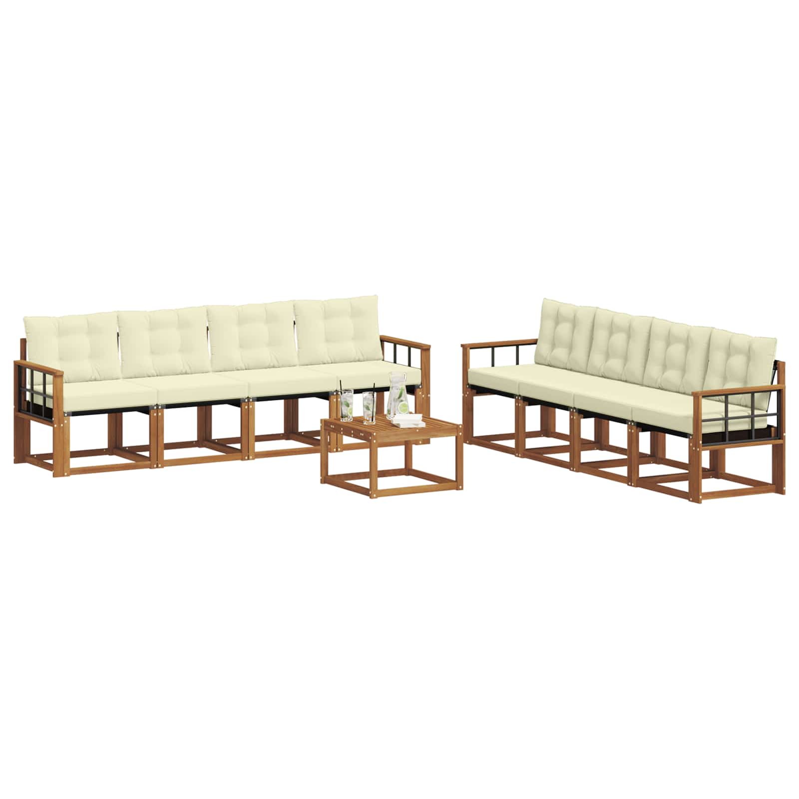 Buiten bankenset met kussen 9 pcs Natuurlijk en Crème is nu te koop bij PeponiXL, paradijselijk wonen!