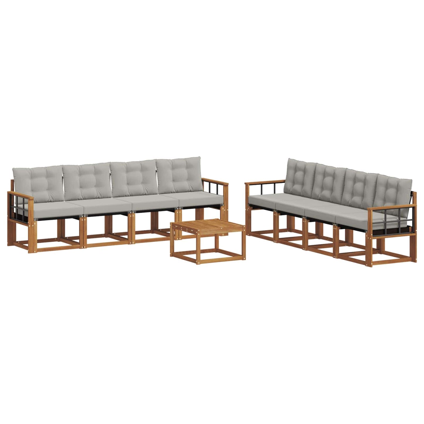 Buiten bankenset met kussen 9 pcs Natuurlijk en Lichtgrijs is nu te koop bij PeponiXL, paradijselijk wonen!