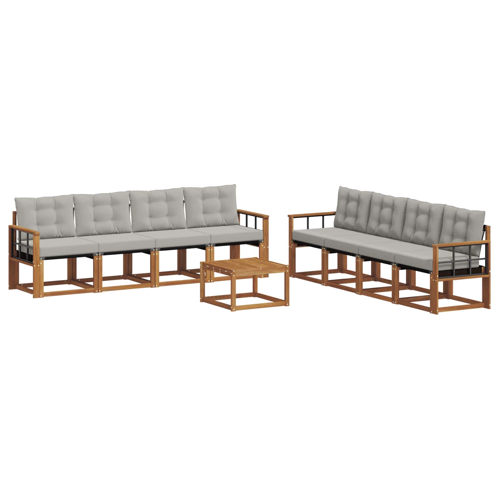 Buiten bankenset met kussen 9 pcs Natuurlijk en Lichtgrijs is nu te koop bij PeponiXL, paradijselijk wonen!