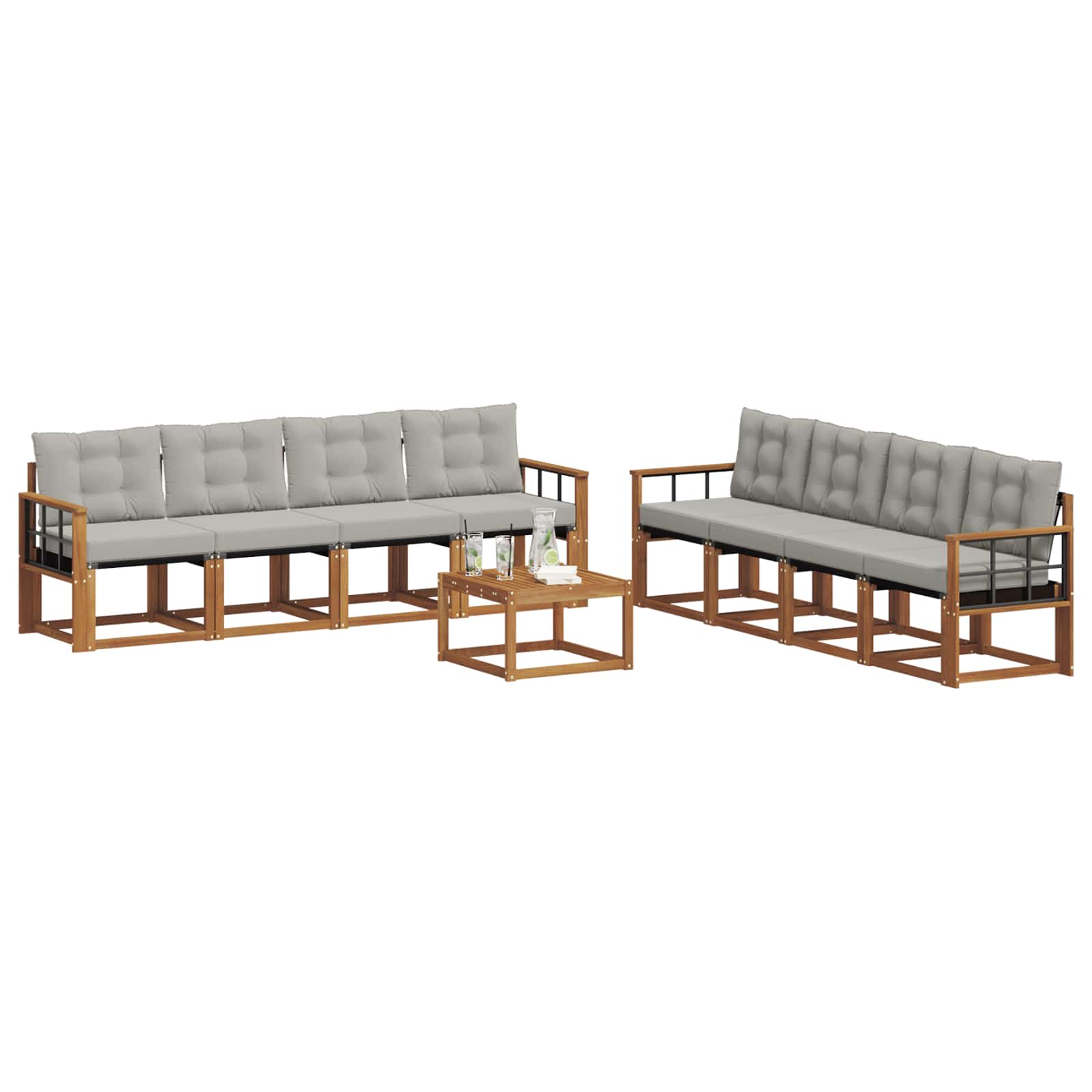 Buiten bankenset met kussen 9 pcs Natuurlijk en Lichtgrijs is nu te koop bij PeponiXL, paradijselijk wonen!