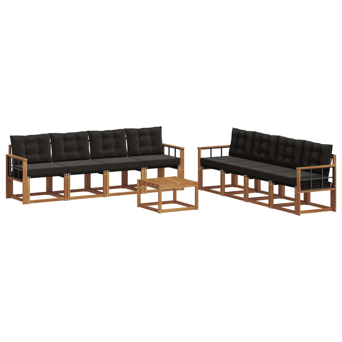 Buiten bankenset met kussen 9 pcs Natuurlijk en Zwart is nu te koop bij PeponiXL, paradijselijk wonen!