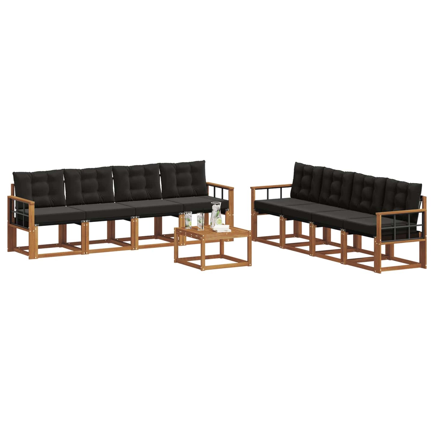 Buiten bankenset met kussen 9 pcs Natuurlijk en Zwart is nu te koop bij PeponiXL, paradijselijk wonen!