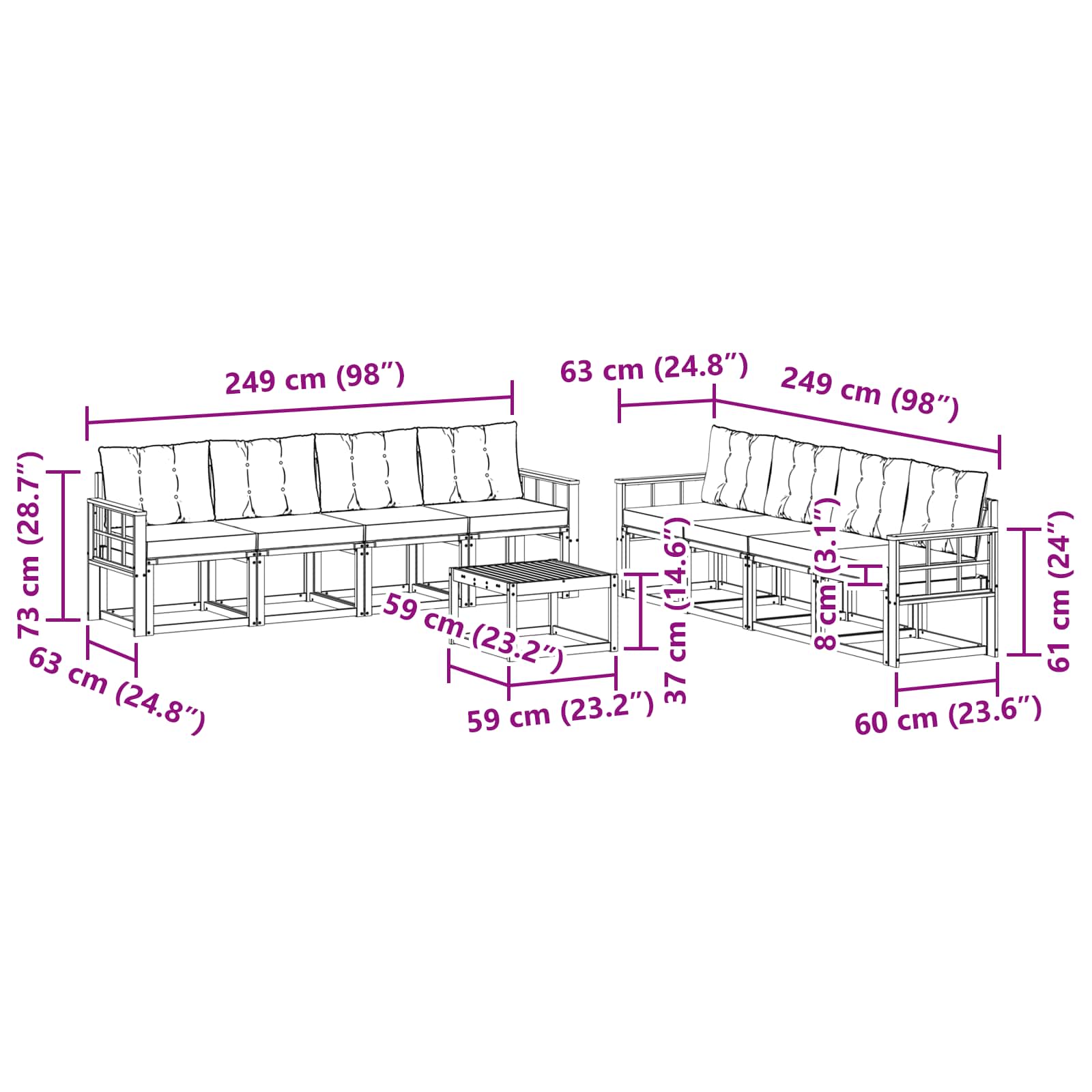 Buiten bankenset met kussen 9 pcs Natuurlijk en Zwart is nu te koop bij PeponiXL, paradijselijk wonen!