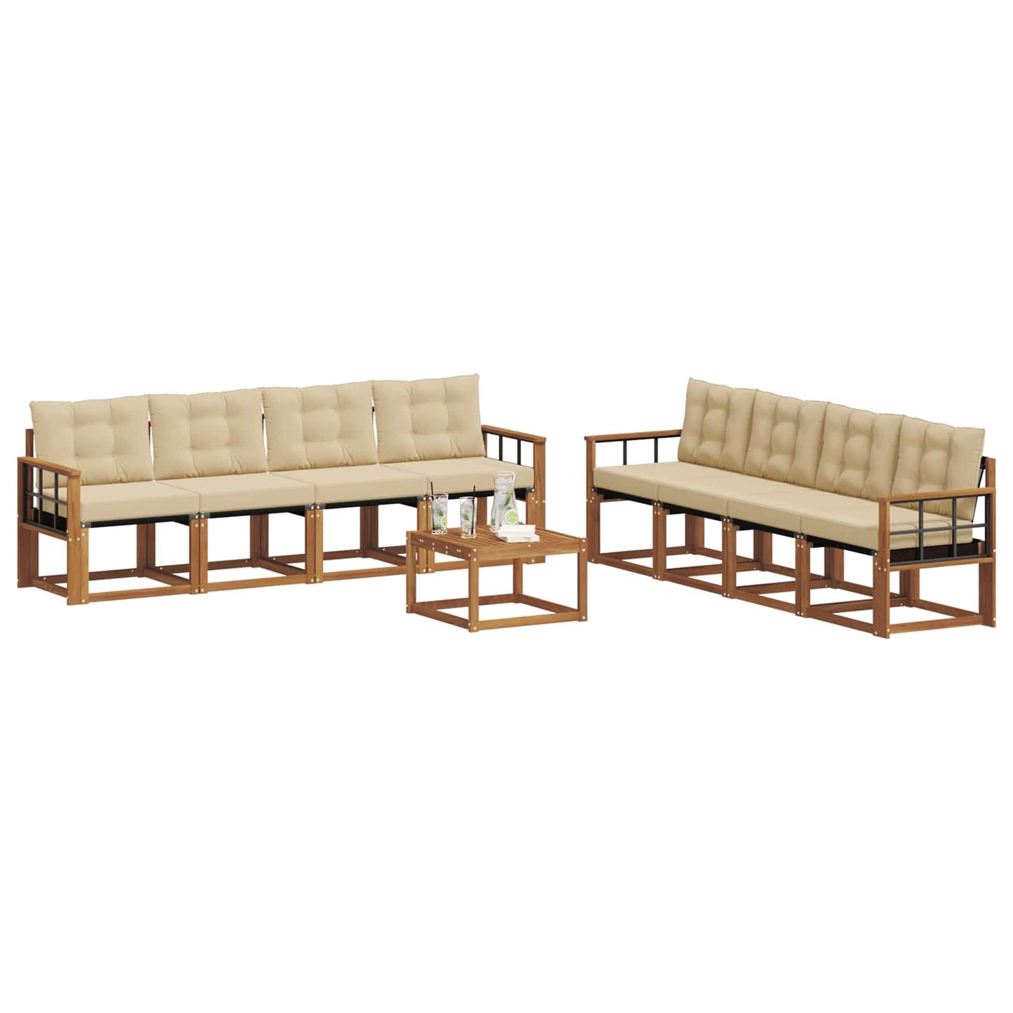 Buiten bankenset met kussen 9 pcs Natuurlijk en Beige is nu te koop bij PeponiXL, paradijselijk wonen!