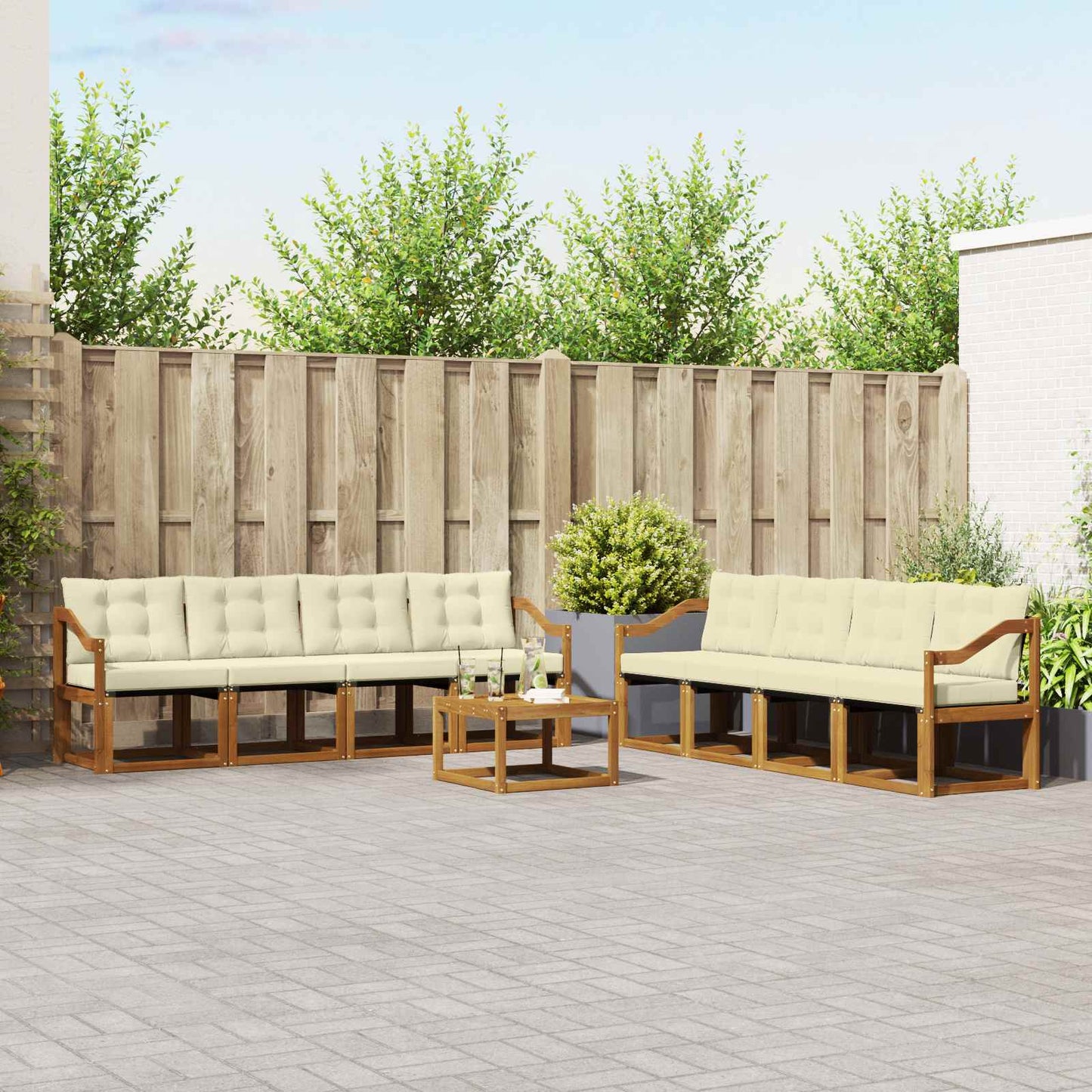 Buiten bankenset met kussen 9 pcs Natuurlijk en Crème is nu te koop bij PeponiXL, paradijselijk wonen!