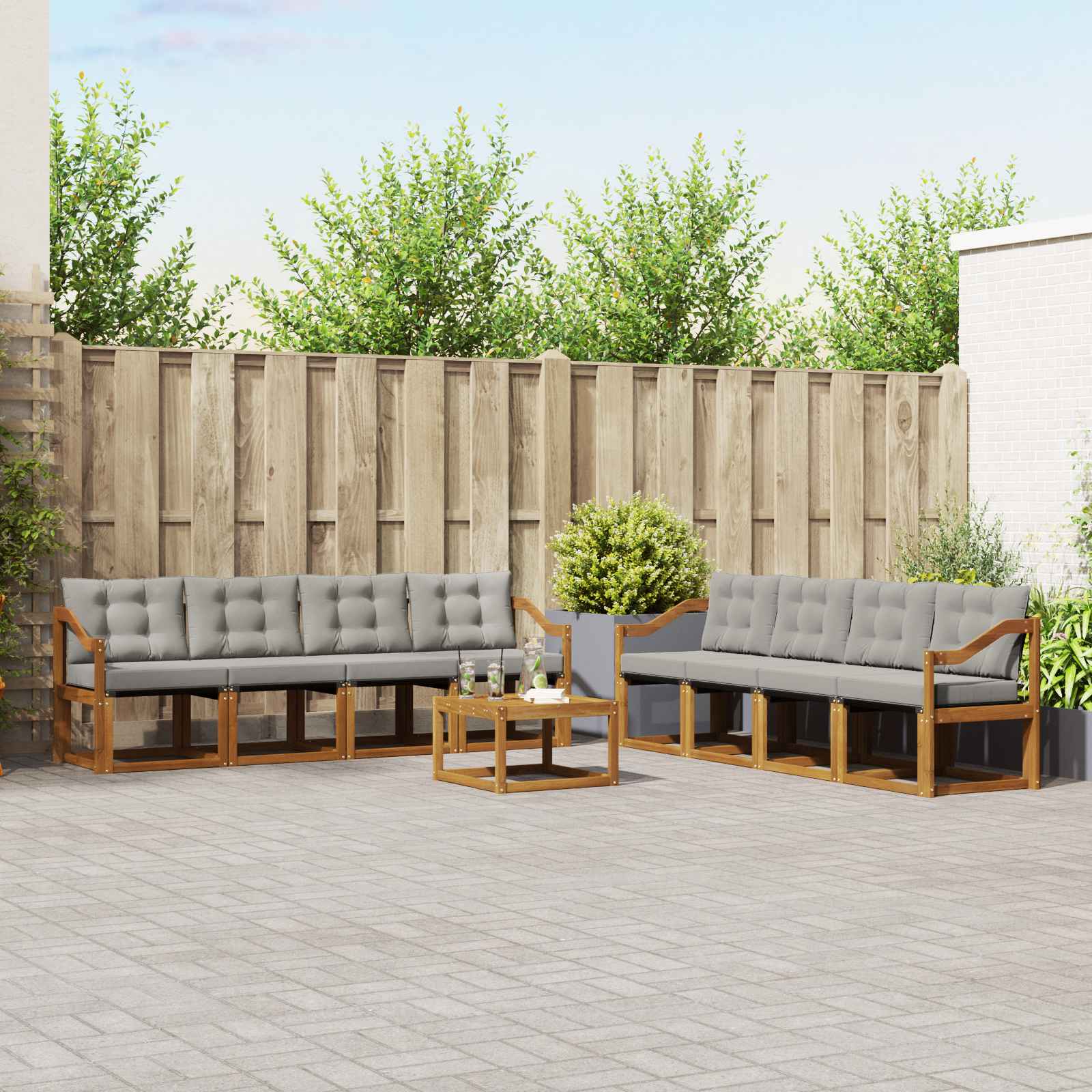 Buiten bankenset met kussen 9 pcs Natuurlijk en Lichtgrijs is nu te koop bij PeponiXL, paradijselijk wonen!