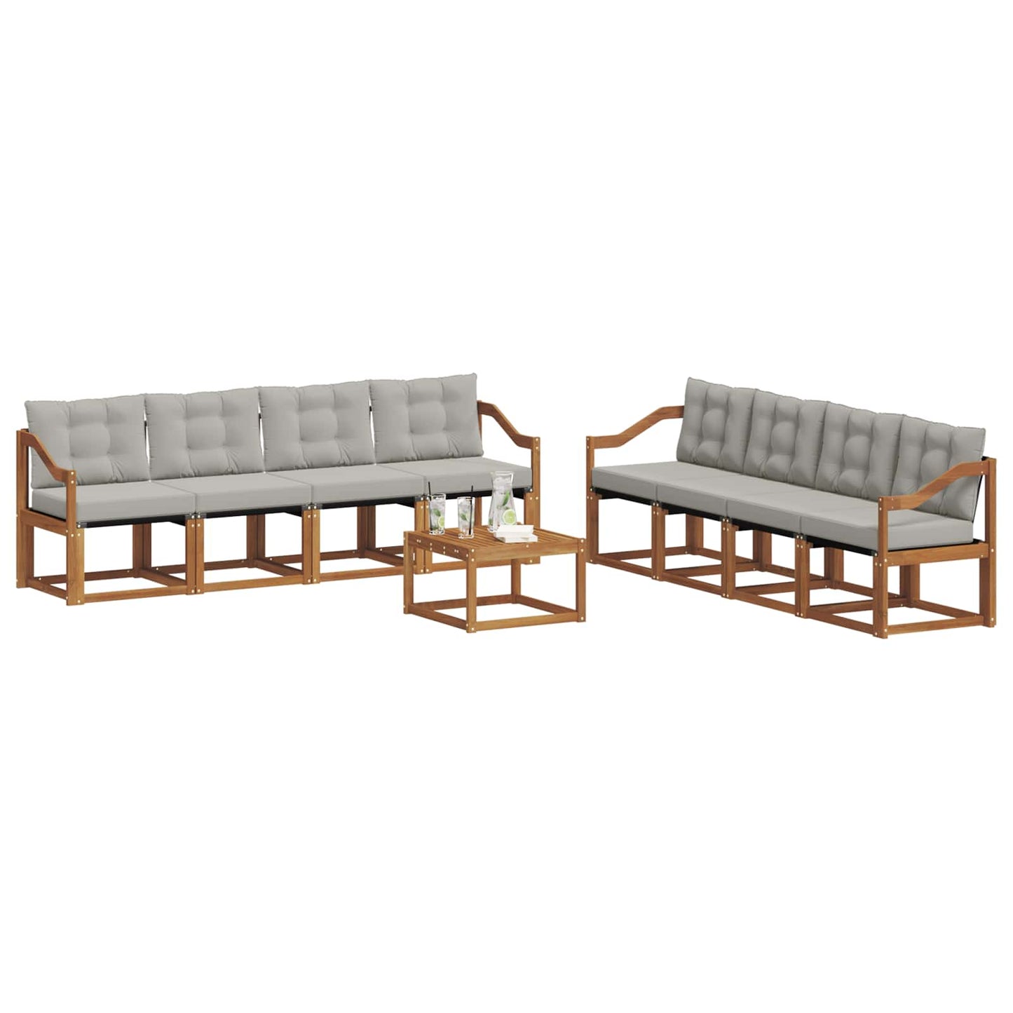 Buiten bankenset met kussen 9 pcs Natuurlijk en Lichtgrijs is nu te koop bij PeponiXL, paradijselijk wonen!