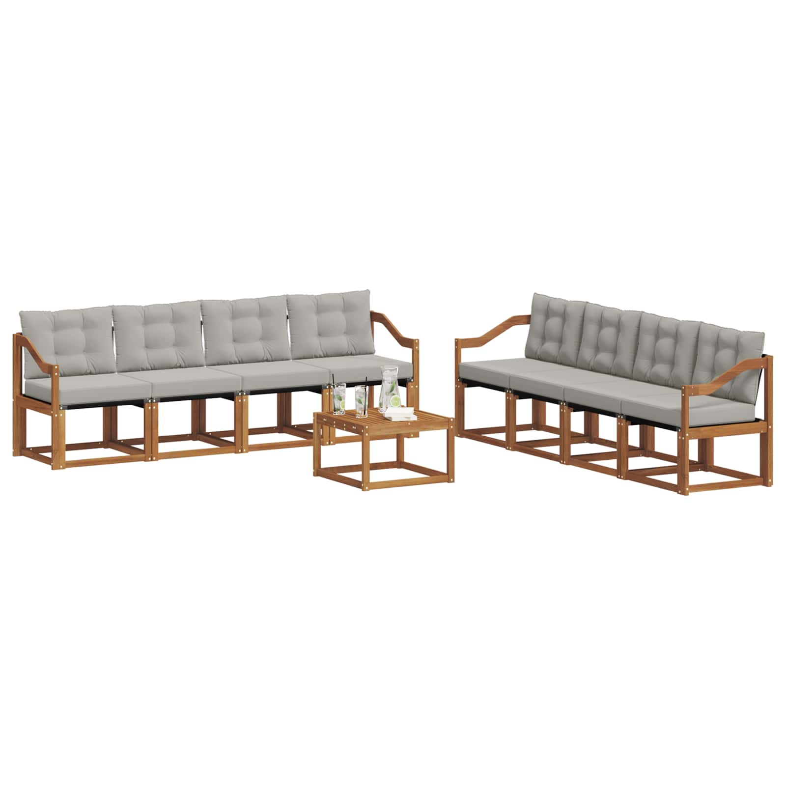 Buiten bankenset met kussen 9 pcs Natuurlijk en Lichtgrijs is nu te koop bij PeponiXL, paradijselijk wonen!