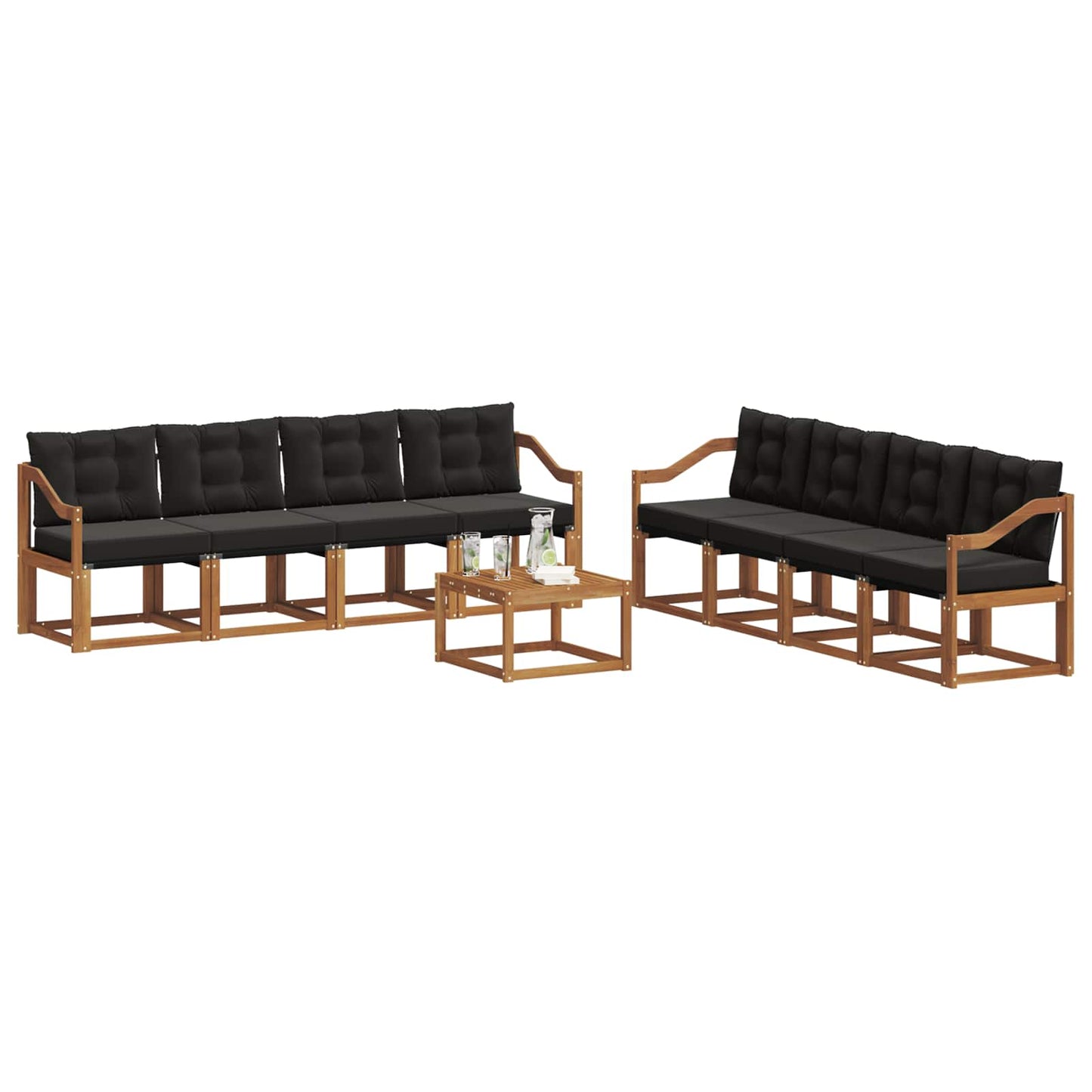 Buiten bankenset met kussen 9 pcs Natuurlijk en Zwart is nu te koop bij PeponiXL, paradijselijk wonen!