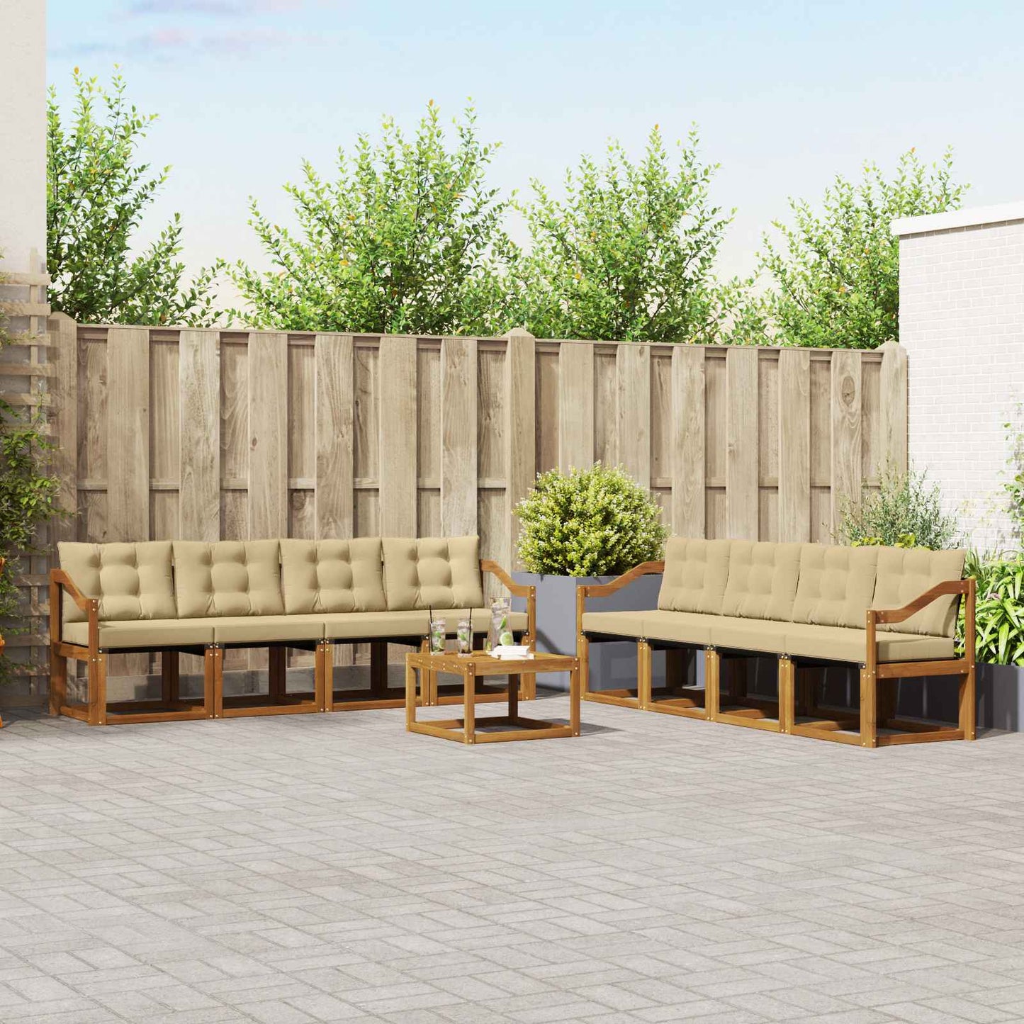 Buiten bankenset met kussen 9 pcs Natuurlijk en Beige is nu te koop bij PeponiXL, paradijselijk wonen!