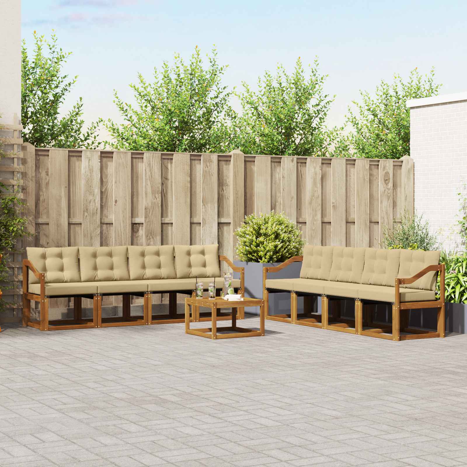 Buiten bankenset met kussen 9 pcs Natuurlijk en Beige is nu te koop bij PeponiXL, paradijselijk wonen!