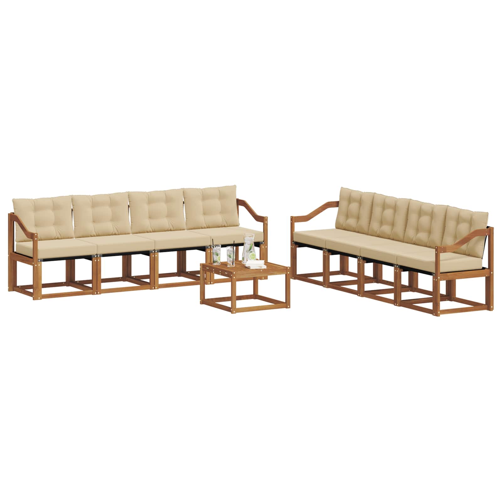 Buiten bankenset met kussen 9 pcs Natuurlijk en Beige is nu te koop bij PeponiXL, paradijselijk wonen!