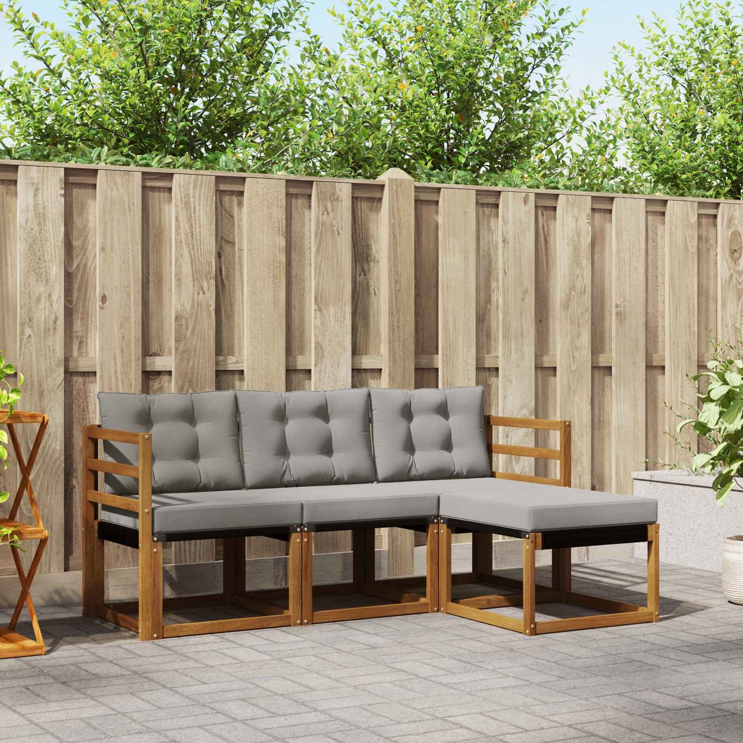 Buiten bankenset met kussen 4 pcs Natuurlijk en Lichtgrijs is nu te koop bij PeponiXL, paradijselijk wonen!