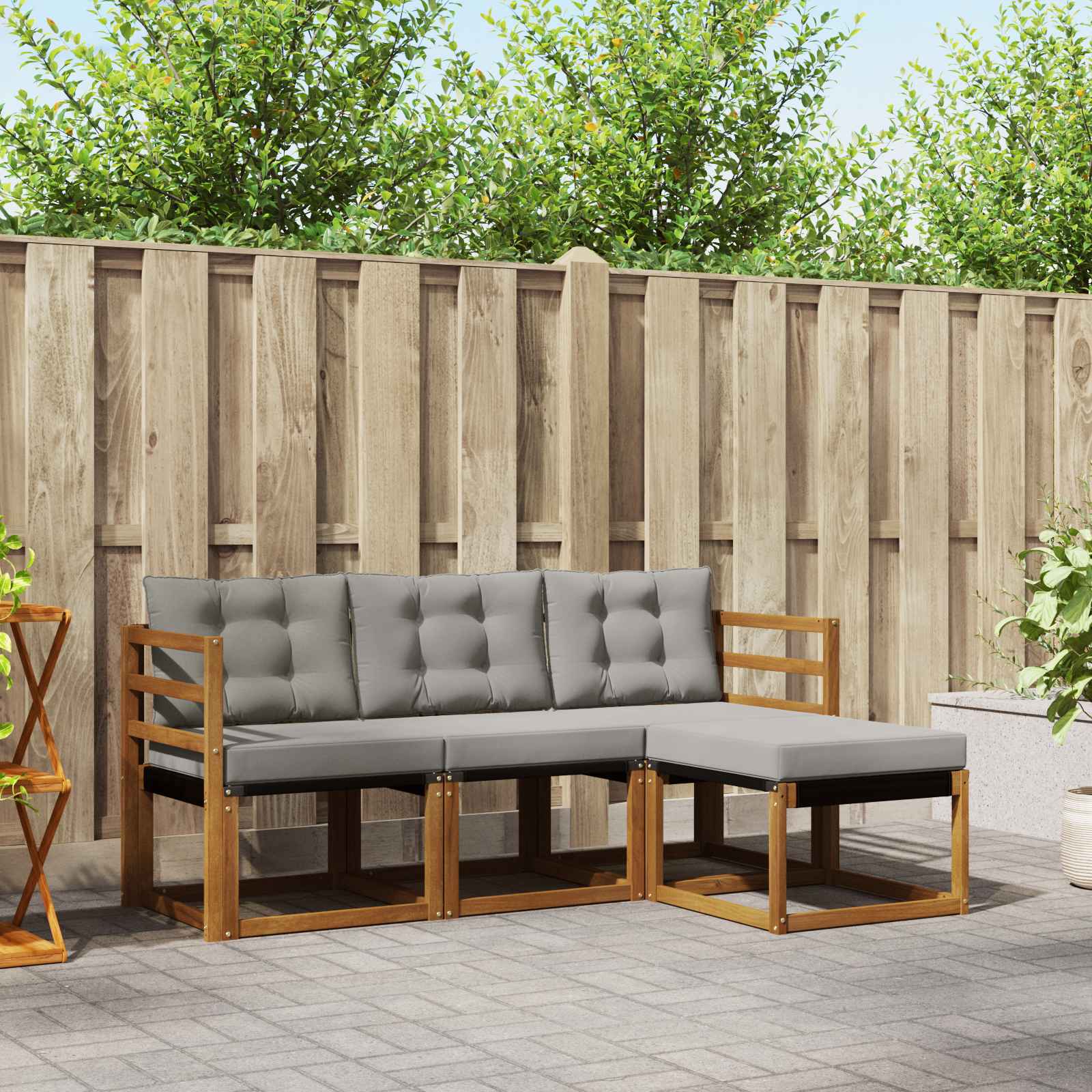 Buiten bankenset met kussen 4 pcs Natuurlijk en Lichtgrijs is nu te koop bij PeponiXL, paradijselijk wonen!