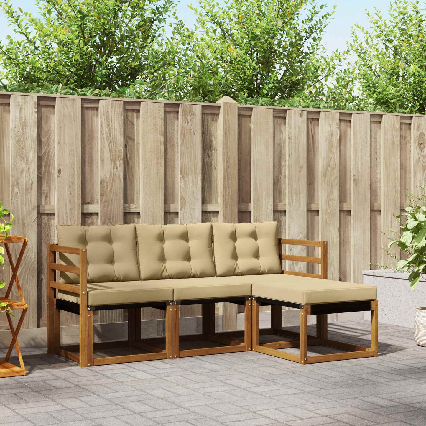 Buiten bankenset met kussen 4 pcs Natuurlijk en Beige is nu te koop bij PeponiXL, paradijselijk wonen!