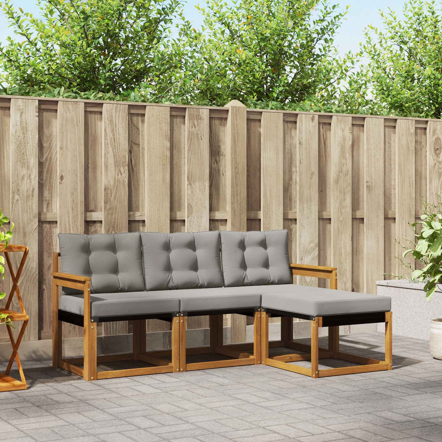 Buiten bankenset met kussen 4 pcs Natuurlijk en Lichtgrijs is nu te koop bij PeponiXL, paradijselijk wonen!