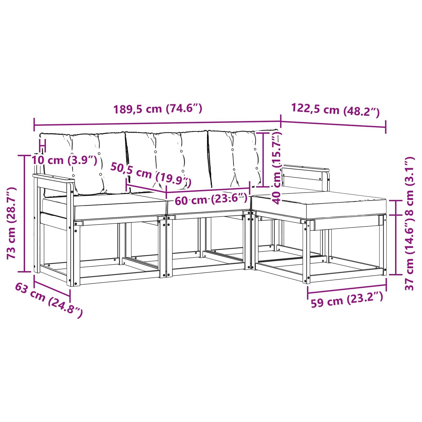 Buiten bankenset met kussen 4 pcs Natuurlijk en Zwart is nu te koop bij PeponiXL, paradijselijk wonen!