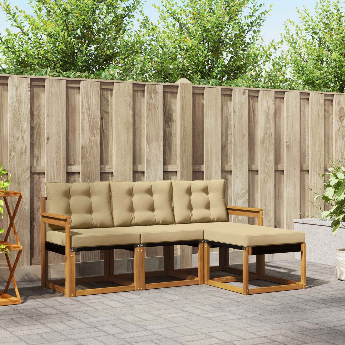 Buiten bankenset met kussen 4 pcs Natuurlijk en Beige is nu te koop bij PeponiXL, paradijselijk wonen!