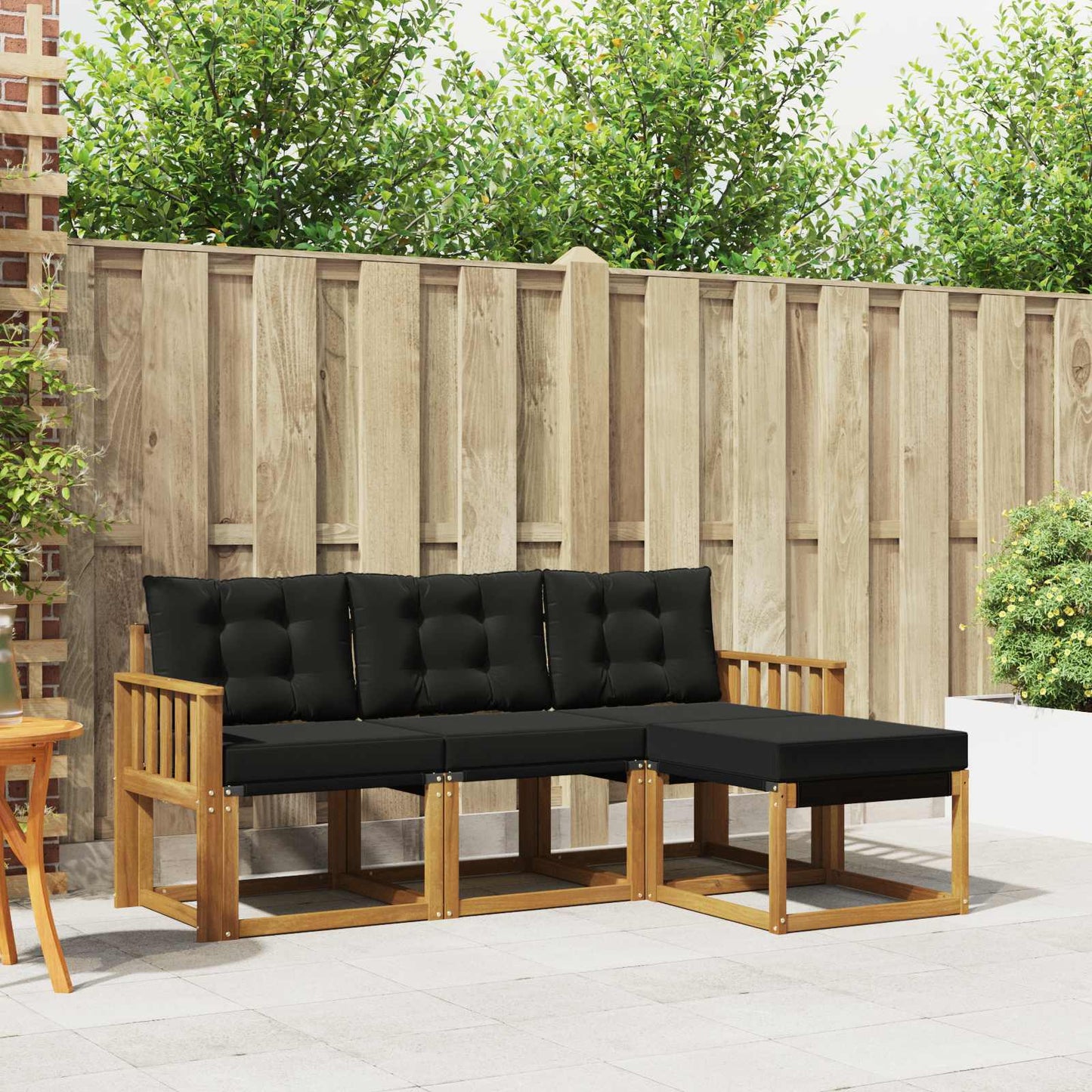 Buiten bankenset met kussen 4 pcs Natuurlijk en Zwart is nu te koop bij PeponiXL, paradijselijk wonen!