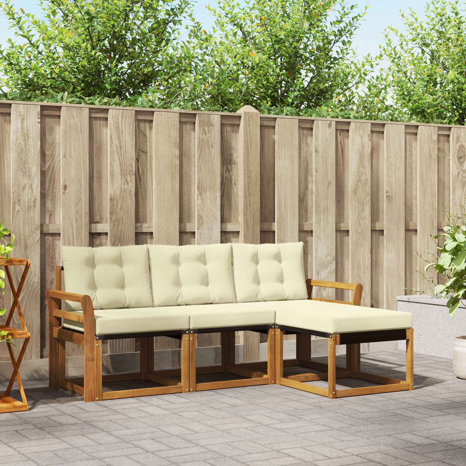 Buiten bankenset met kussen 4 pcs Natuurlijk en Crème is nu te koop bij PeponiXL, paradijselijk wonen!