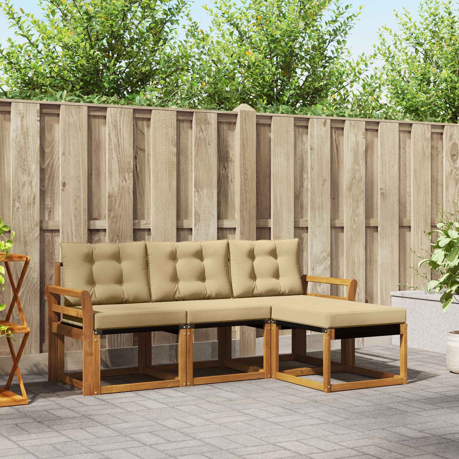 Buiten bankenset met kussen 4 pcs Natuurlijk en Beige is nu te koop bij PeponiXL, paradijselijk wonen!
