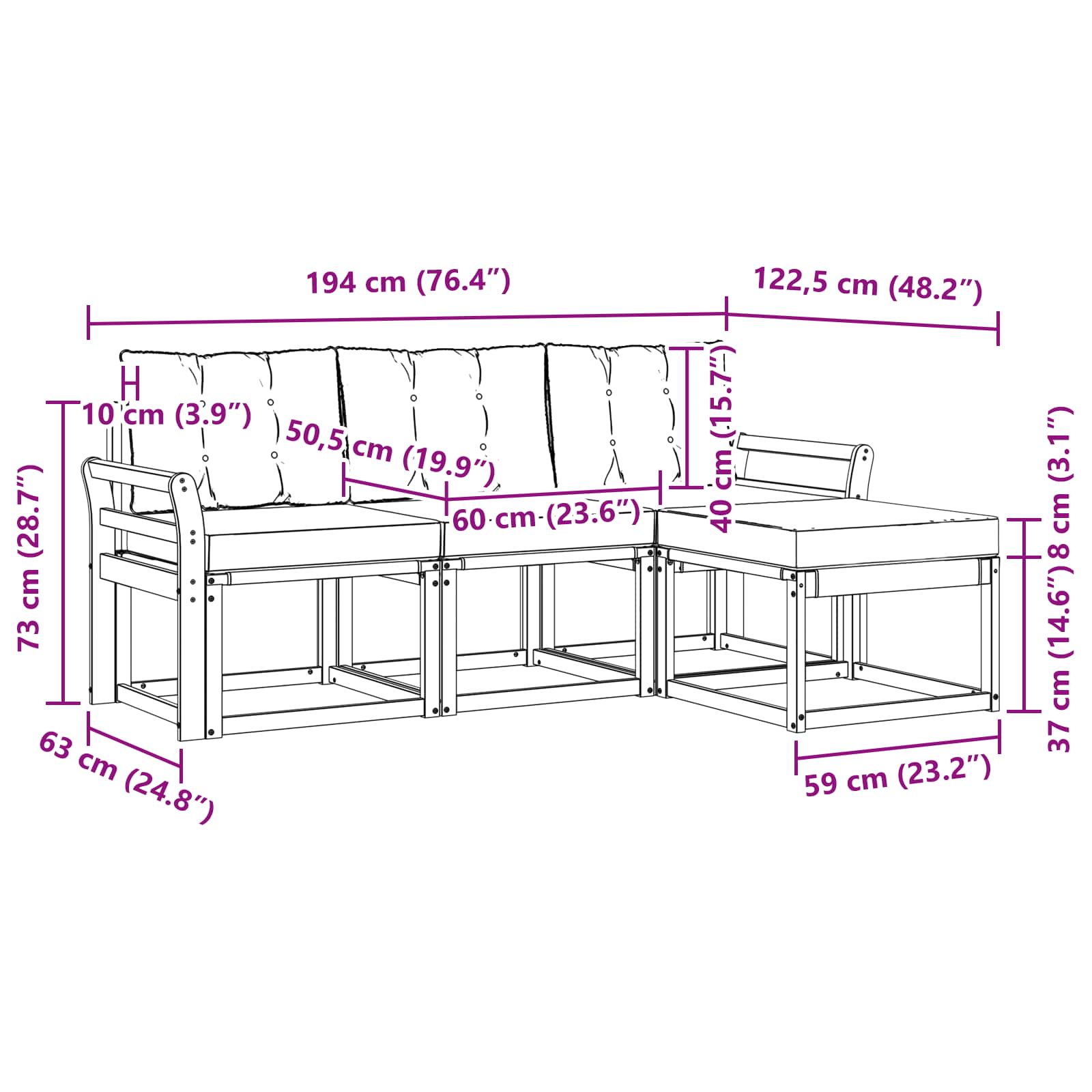 Buiten bankenset met kussen 4 pcs Natuurlijk en Beige is nu te koop bij PeponiXL, paradijselijk wonen!