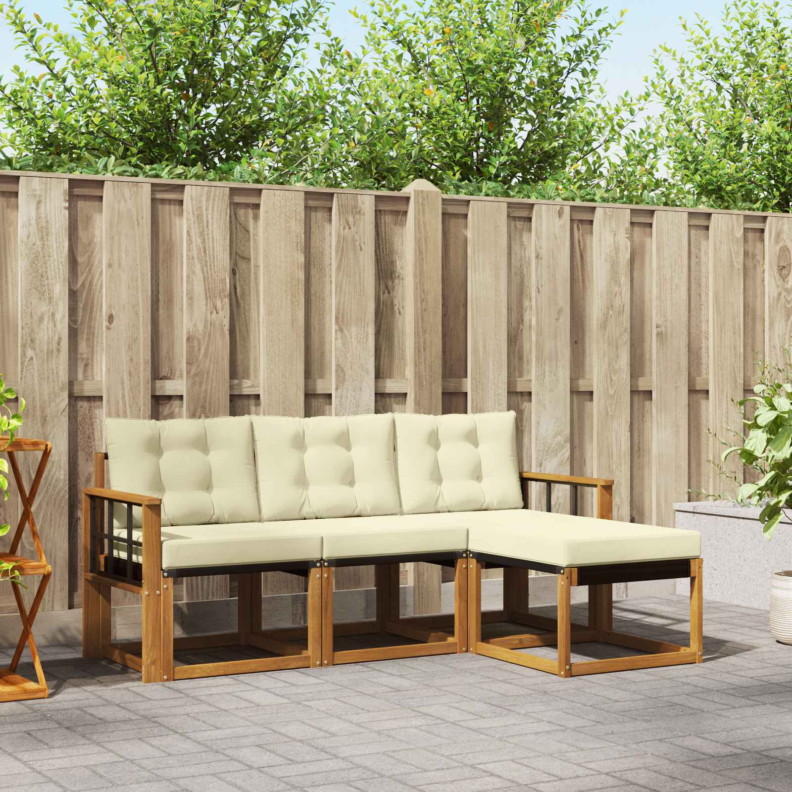Buiten bankenset met kussen 4 pcs Natuurlijk en Crème is nu te koop bij PeponiXL, paradijselijk wonen!