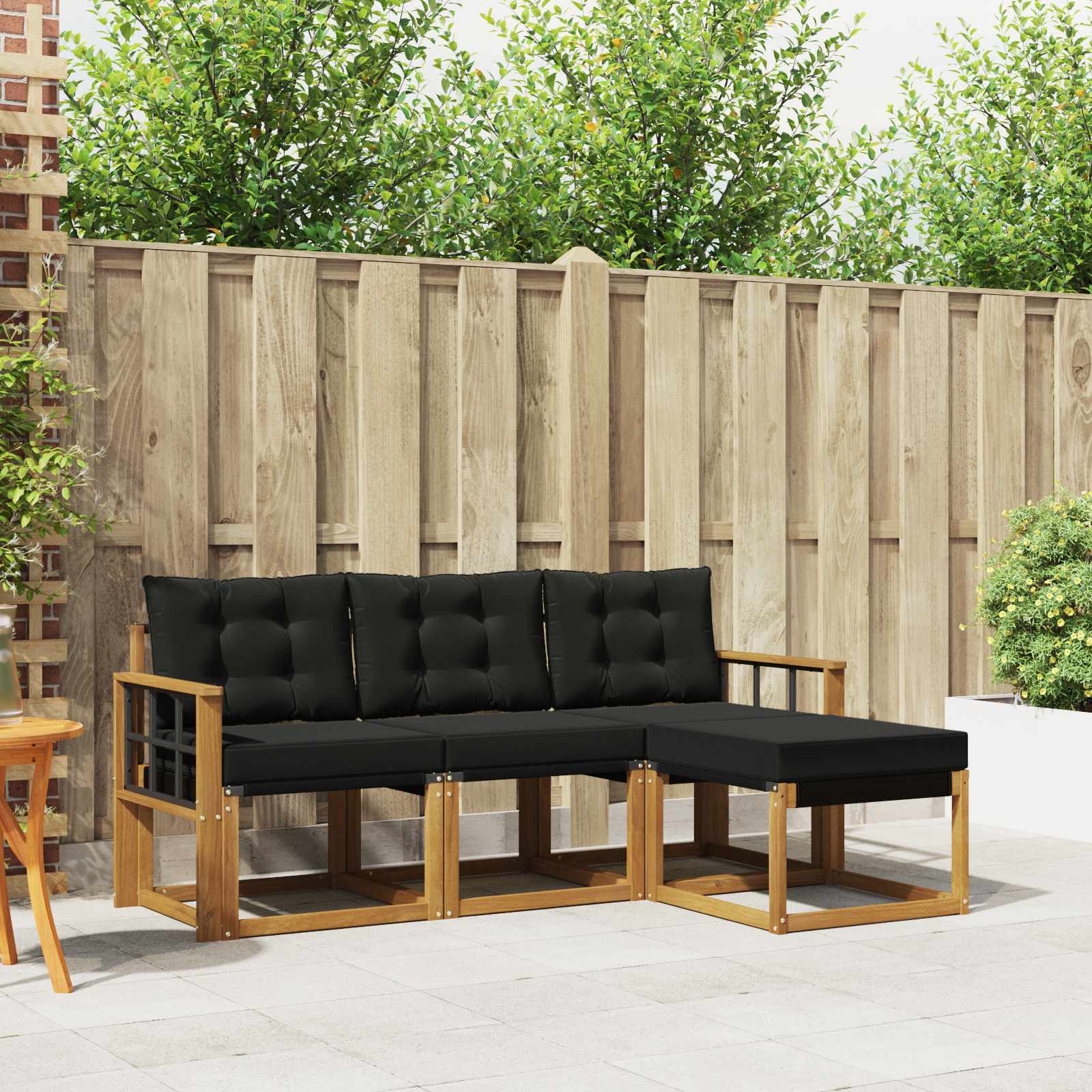 Buiten bankenset met kussen 4 pcs Natuurlijk en Zwart is nu te koop bij PeponiXL, paradijselijk wonen!