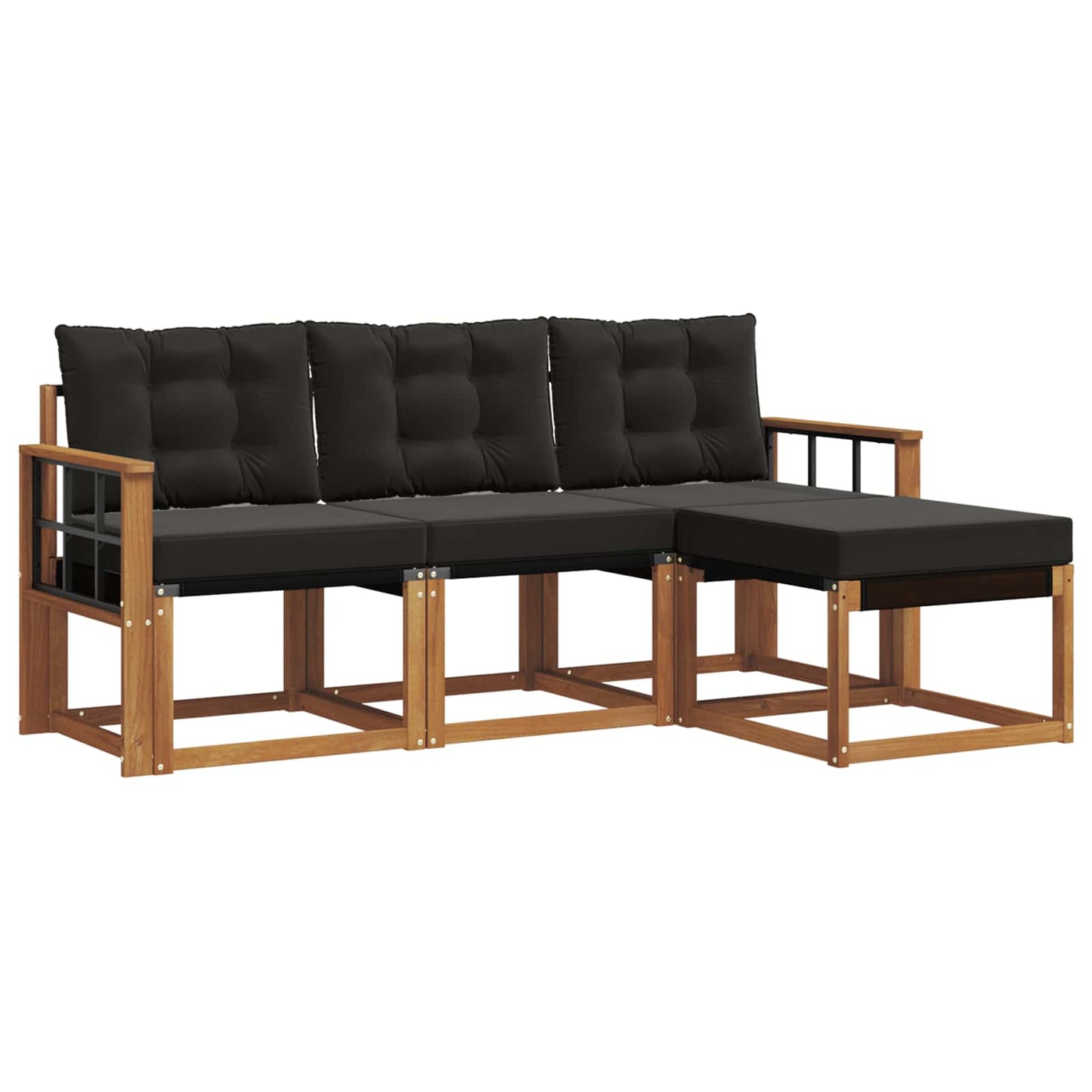 Buiten bankenset met kussen 4 pcs Natuurlijk en Zwart is nu te koop bij PeponiXL, paradijselijk wonen!