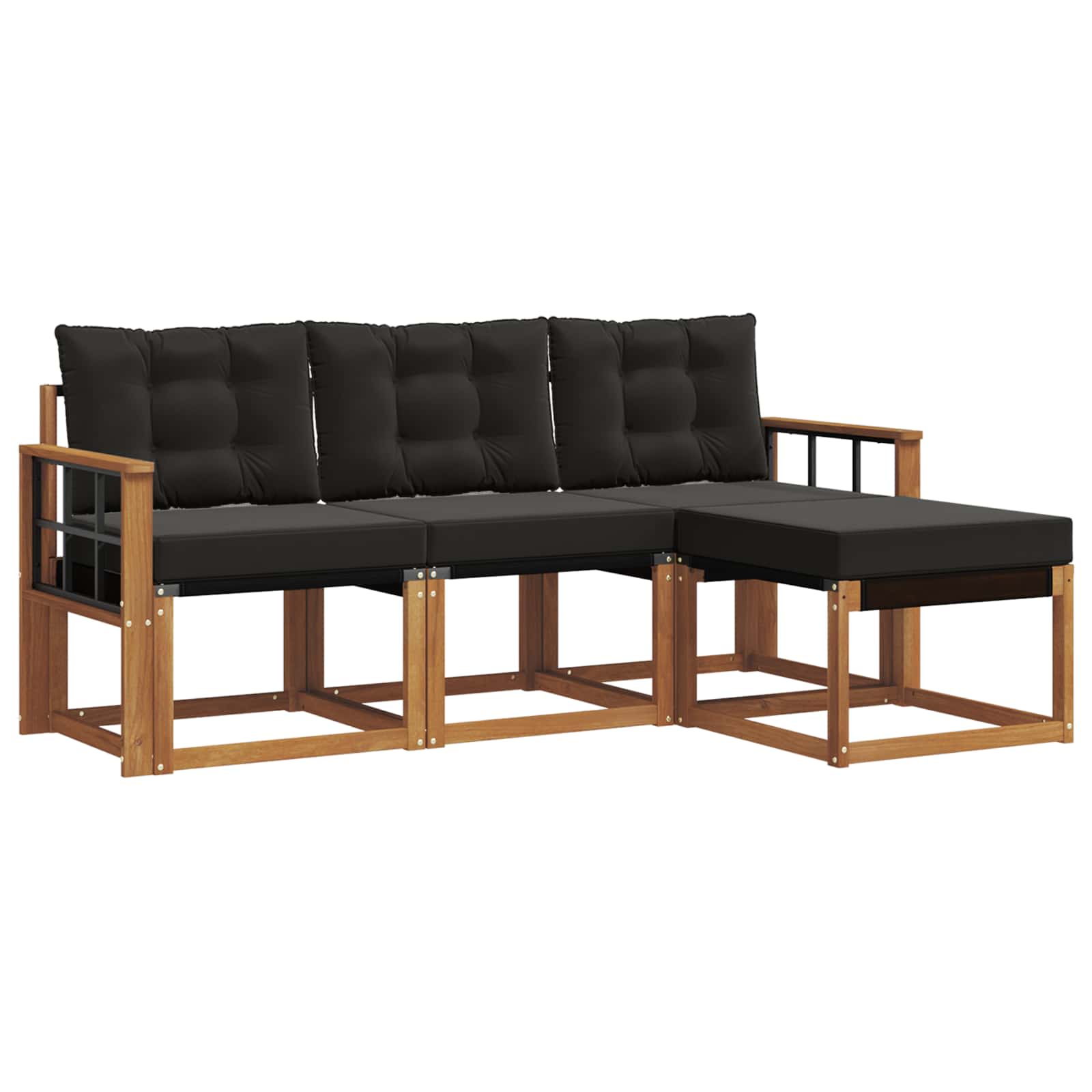Buiten bankenset met kussen 4 pcs Natuurlijk en Zwart is nu te koop bij PeponiXL, paradijselijk wonen!