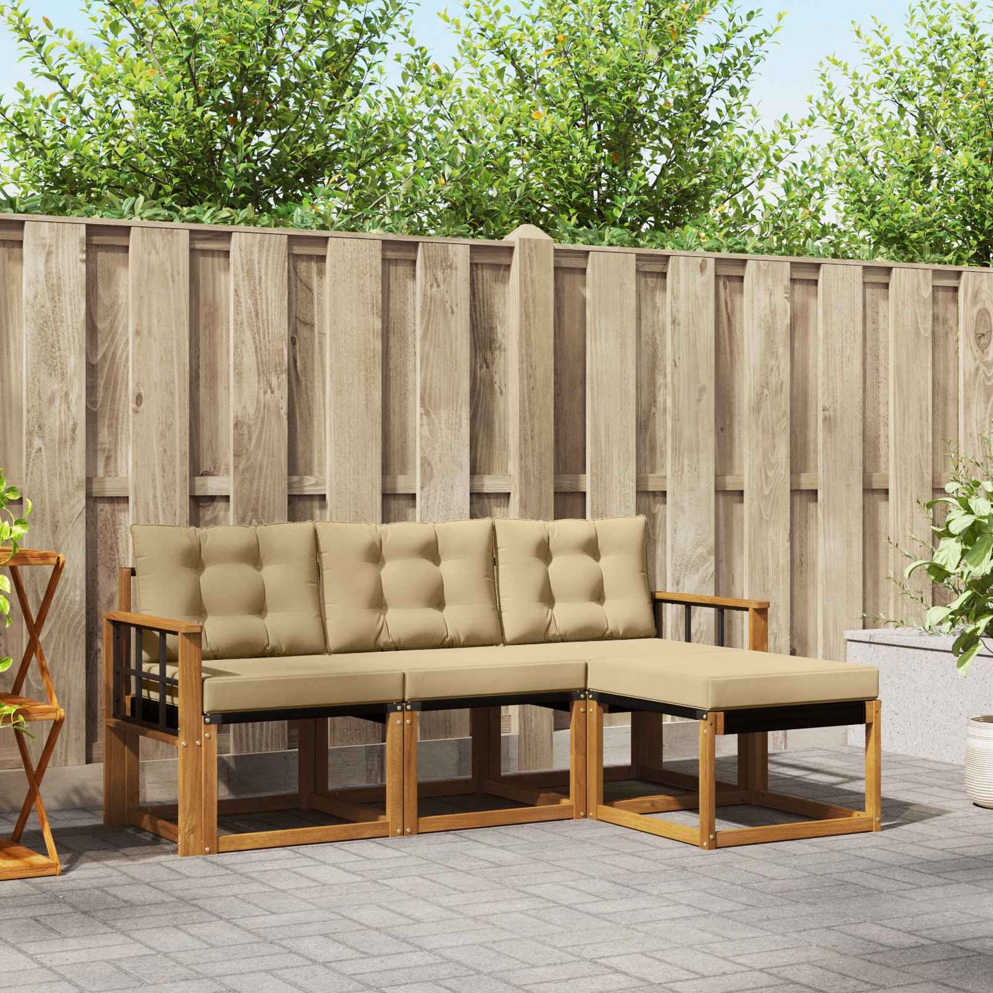 Buiten bankenset met kussen 4 pcs Natuurlijk en Beige is nu te koop bij PeponiXL, paradijselijk wonen!